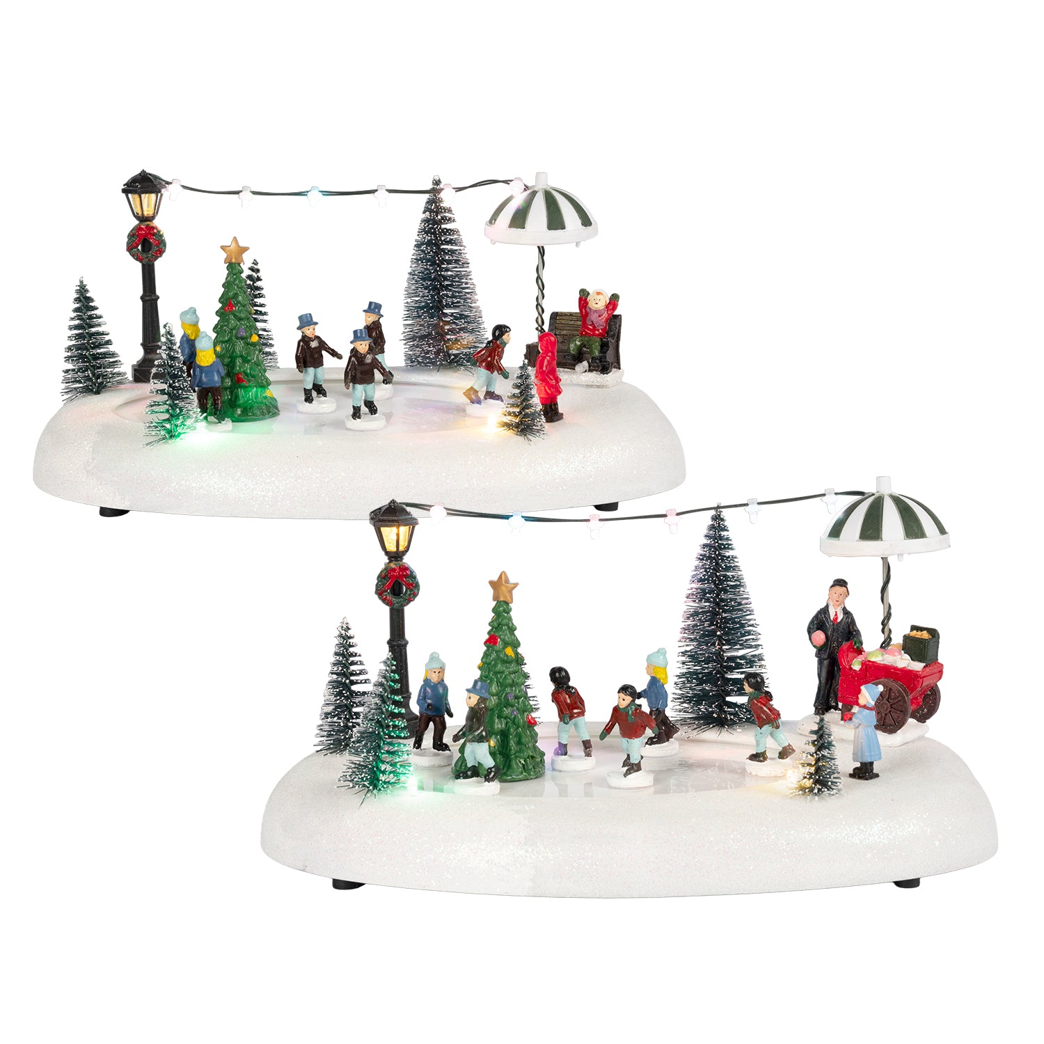 VESTIAMO CASA GRAN NATALE - Pista da Ghiaccio Natalizia con Movimento, LED Multicolor e Musica a Batterie - h12,5x27x18 cm