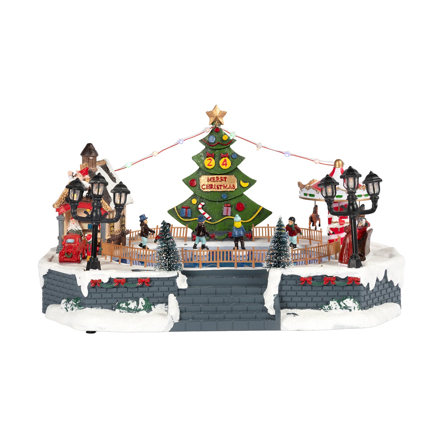 VESTIAMO CASA GRAN NATALE - Pista Natalizia Animata con Albero, LED Multicolor e Musica a Batterie - h20x35,5x27 cm
