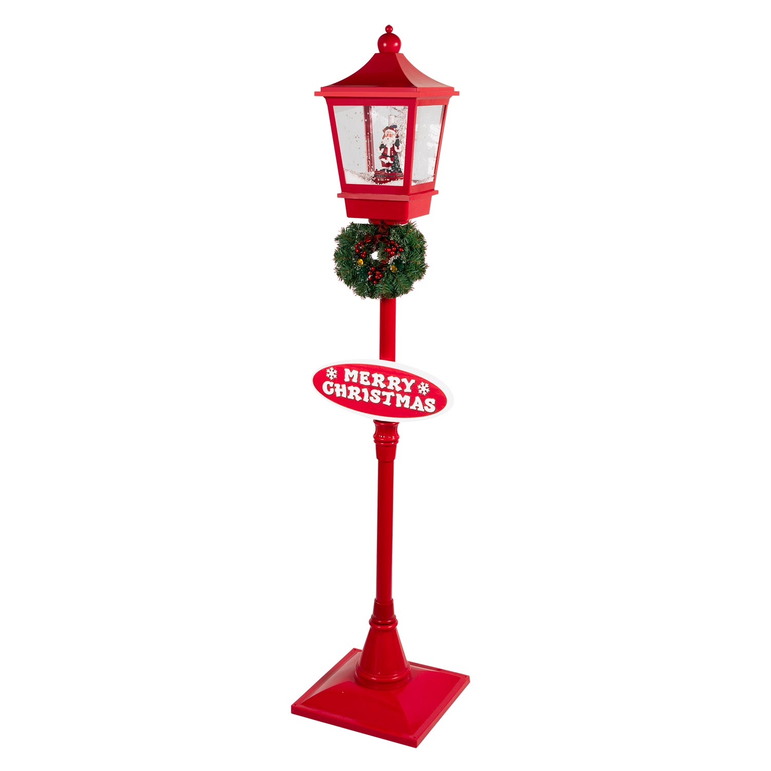 VESTIAMO CASA GRAN NATALE - Lampione Natalizio Luminoso Babbo Natale con Effetto Neve e Musica - h185x37,5x37,5 cm