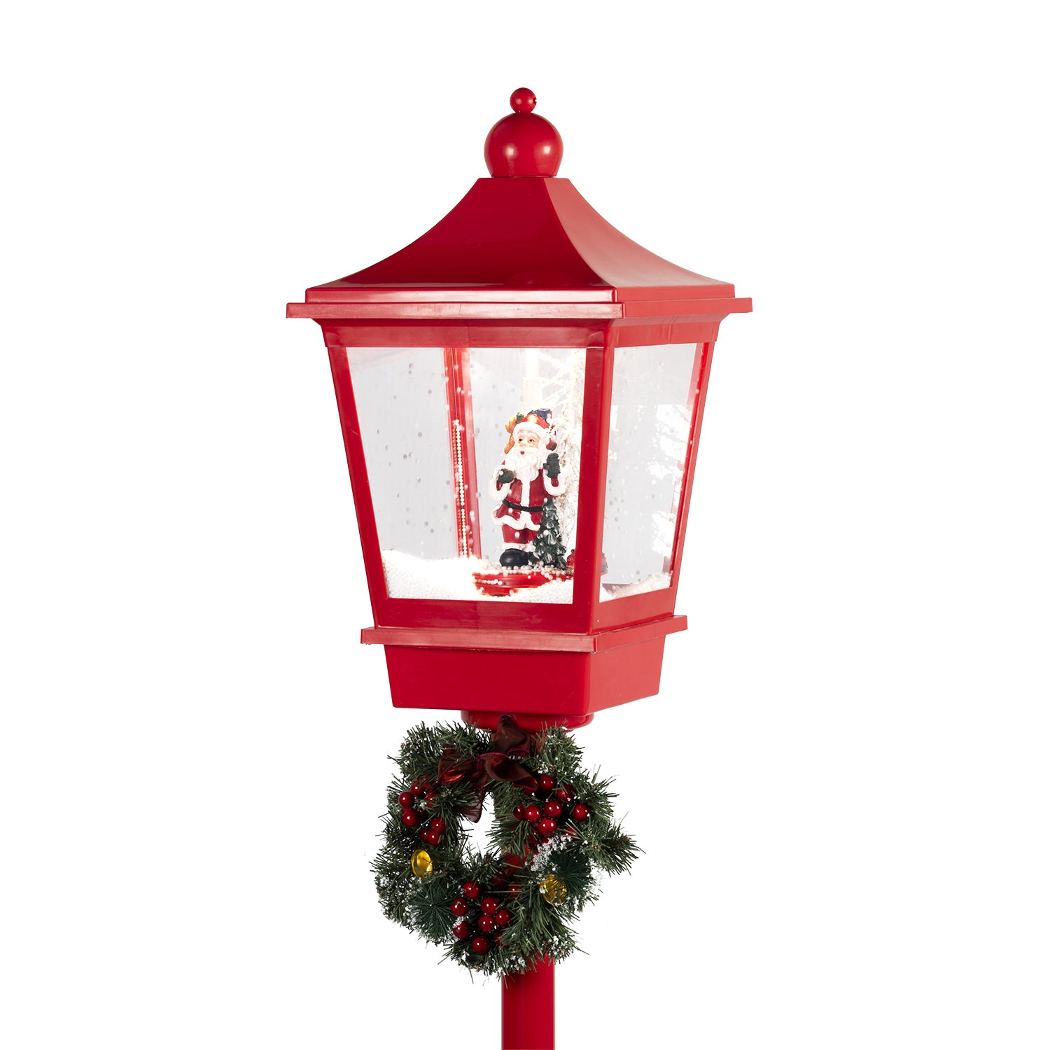 VESTIAMO CASA GRAN NATALE - Lampione Natalizio Luminoso Babbo Natale con Effetto Neve e Musica - h185x37,5x37,5 cm