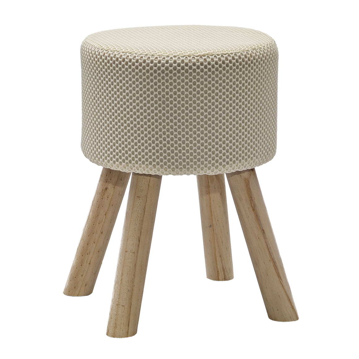 VESTIAMO CASA - Pouf rotondo Crema in tessuto e legno h42 cm x diametro 29 cm