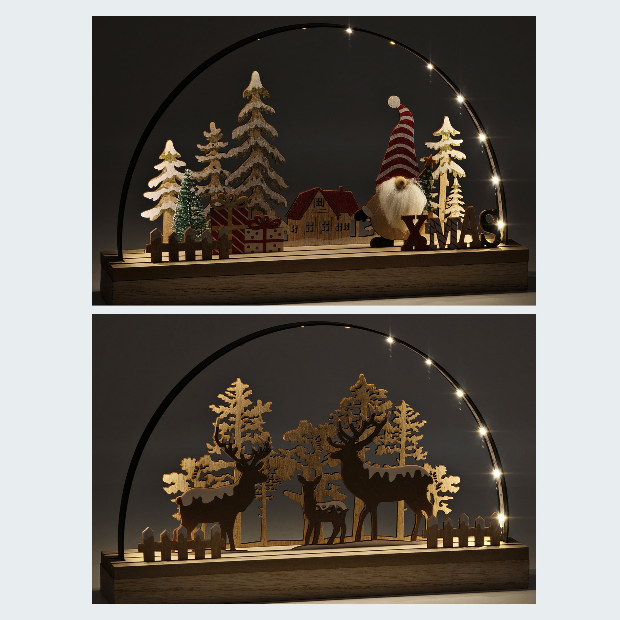 VESTIAMO CASA GRAN NATALE - Paesaggio Natalizio Luminoso con 14 Led Bianco Caldo h19,5 cm