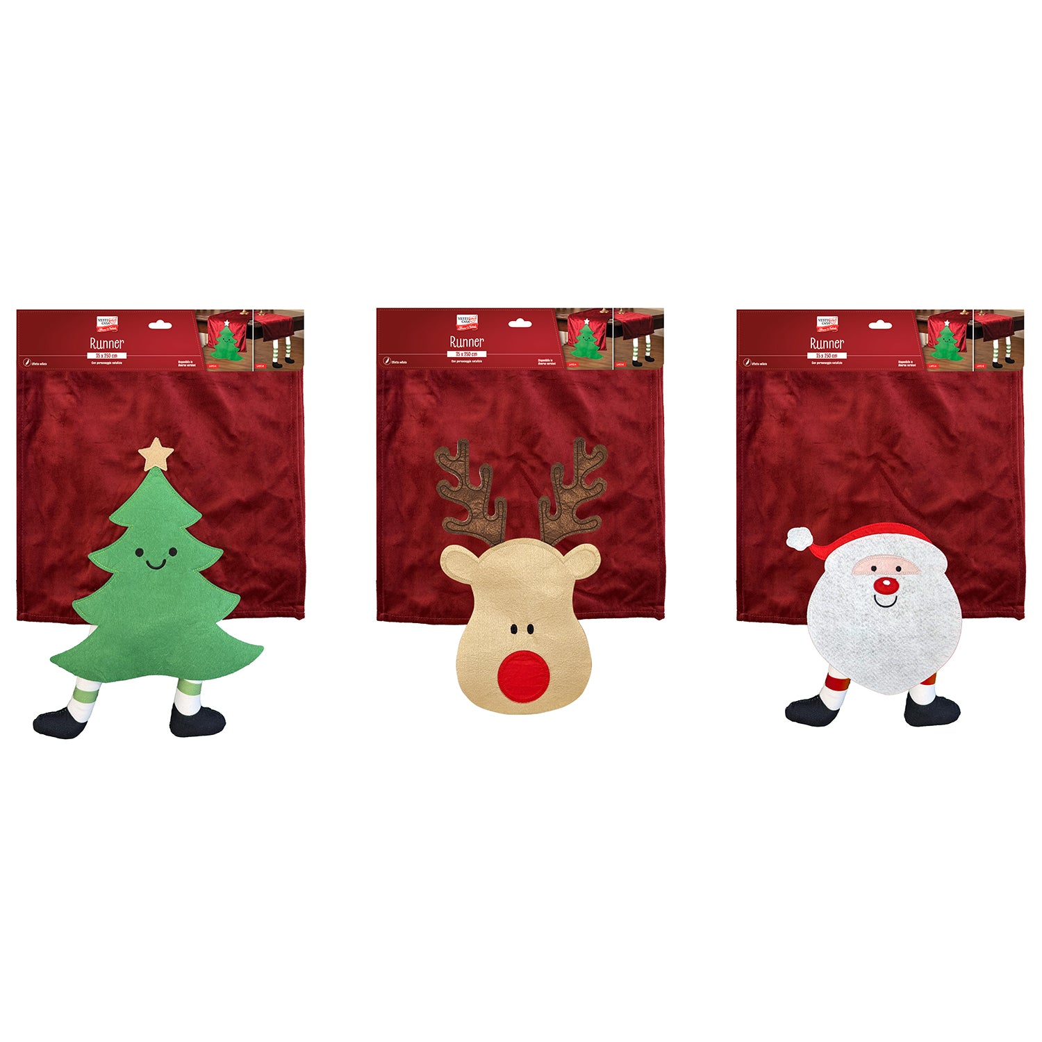 VESTIAMO CASA GRAN NATALE - Runner Tavola Natalizio Effetto Velluto con Personaggio Assortito 35x250 cm