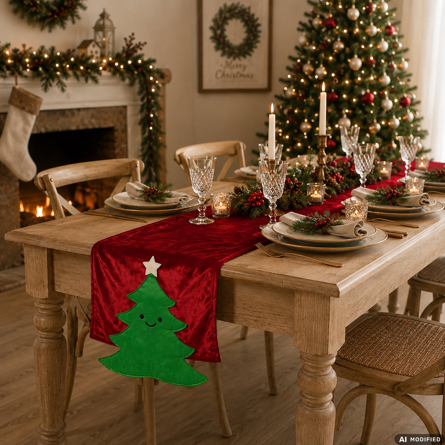 VESTIAMO CASA GRAN NATALE - Runner Tavola Natalizio Effetto Velluto con Personaggio Assortito 35x250 cm