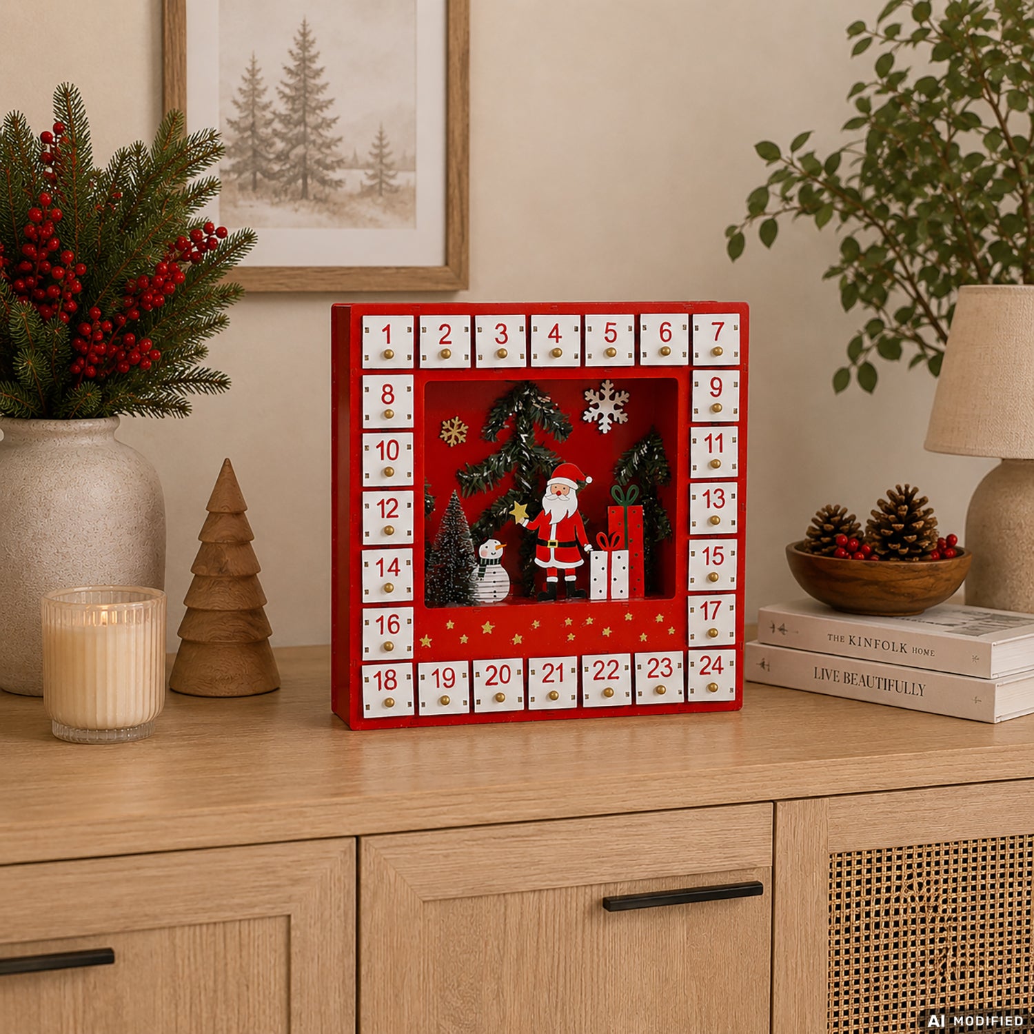 VESTIAMO CASA GRAN NATALE - Calendario dell'Avvento in Legno con 24 Cassetti h33 cm