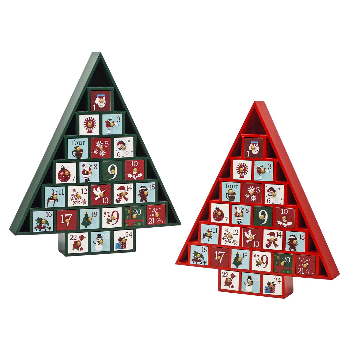 VESTIAMO CASA GRAN NATALE - Calendario dell’Avvento Natalizio in Legno MDF a Forma di Albero - h38x33x7 cm