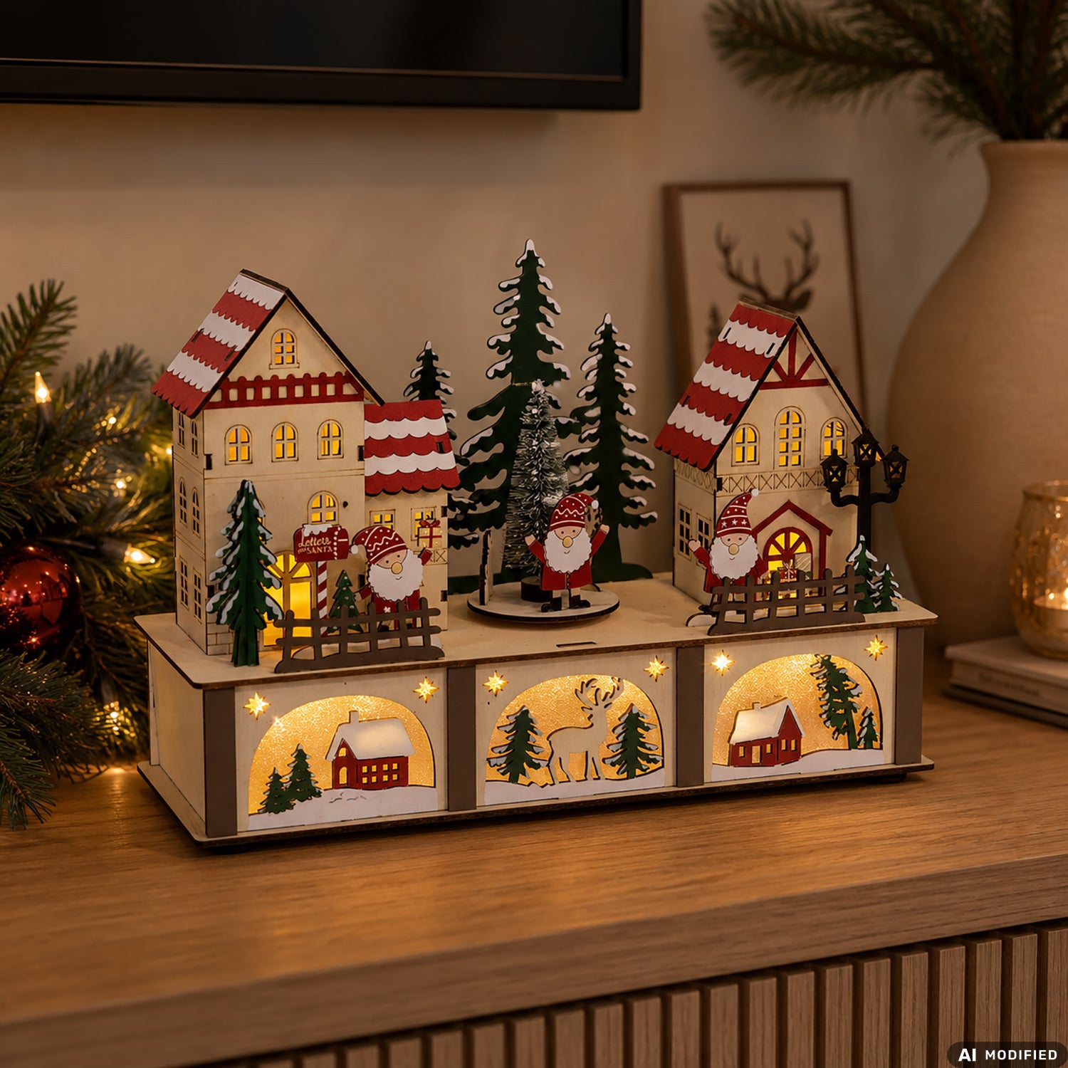 VESTIAMO CASA GRAN NATALE - Villaggio Natalizio Luminoso “Borgo Magico” in Legno con LED Bianco Caldo h20 cm