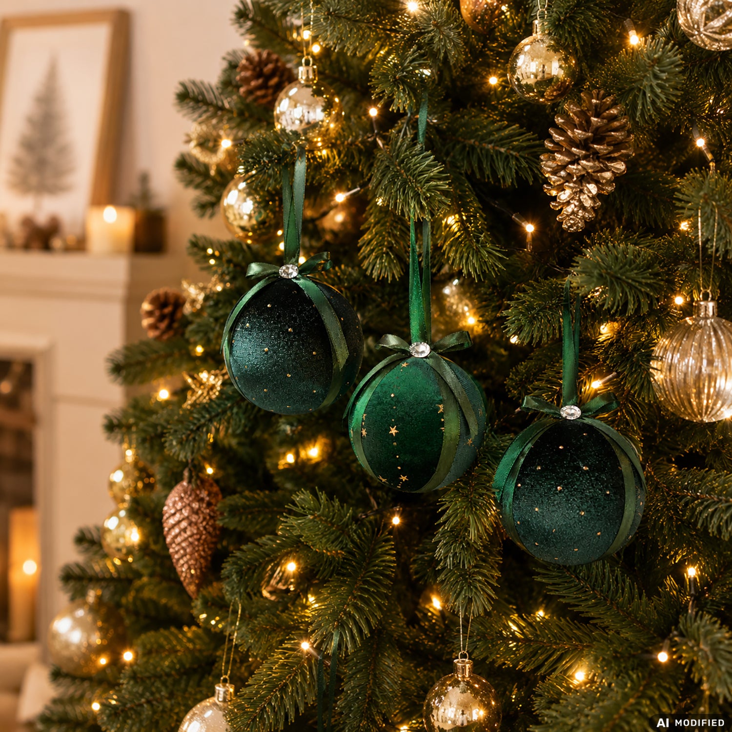 VESTIAMO CASA GRAN NATALE - Set 10 Palline di Natale in tessuto Verde diametro 6 cm