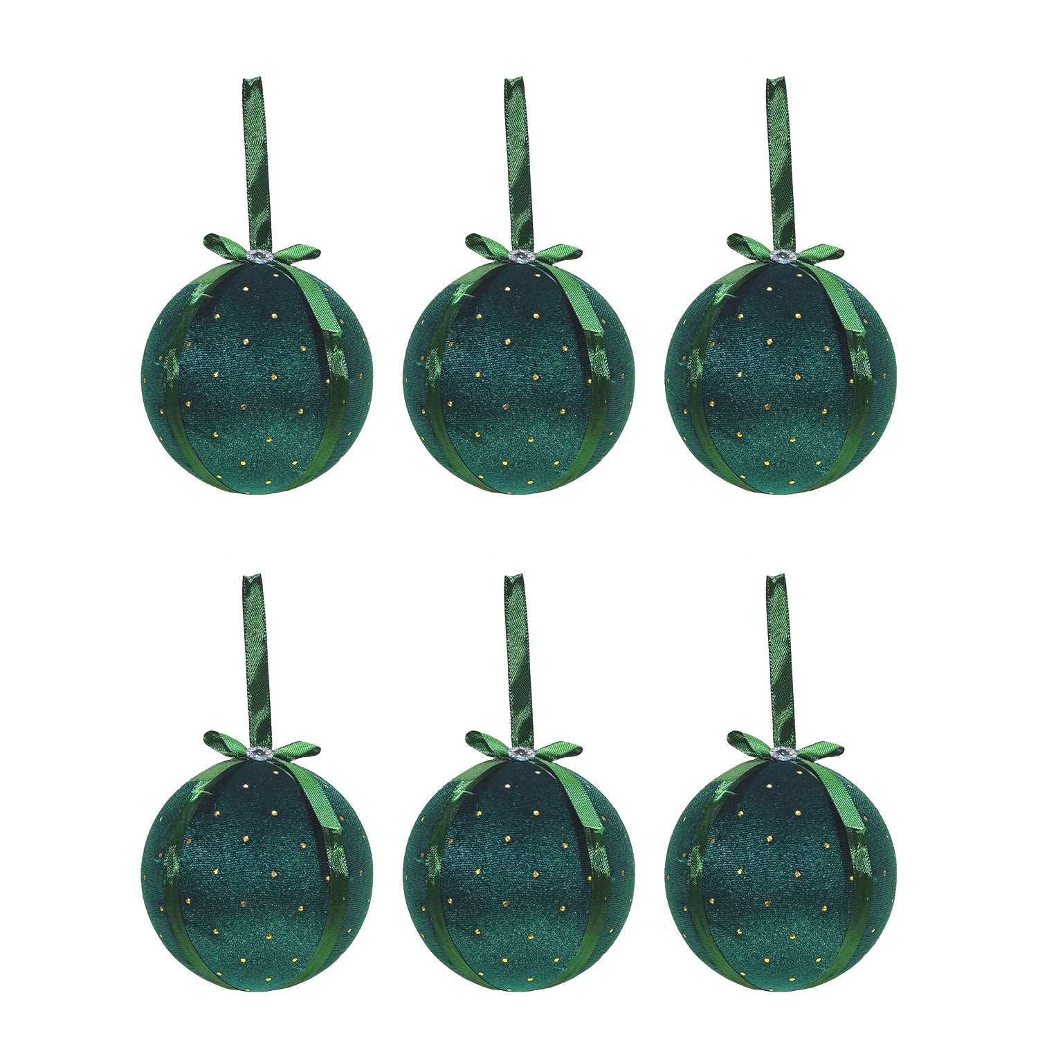 VESTIAMO CASA GRAN NATALE - Set 6 Palline di Natale in Tessuto Verde Effetto Velluto diametro 8 cm