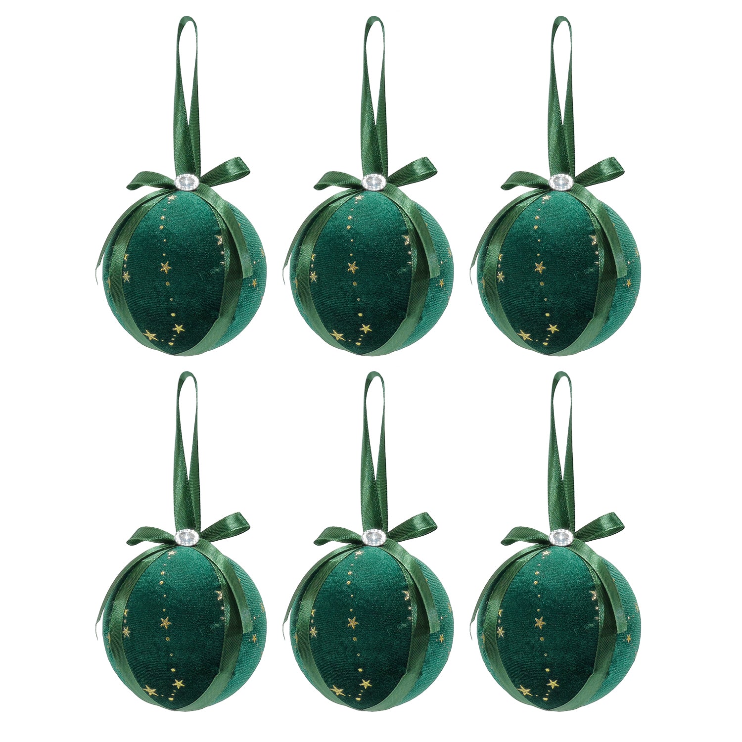 VESTIAMO CASA GRAN NATALE - Set 6 Palline di Natale in Tessuto Verde Effetto Velluto diametro 8 cm