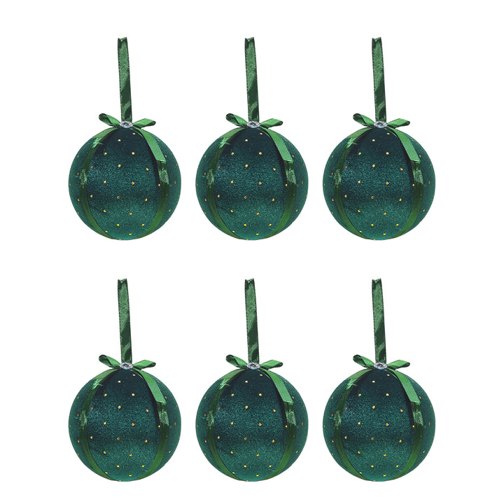 VESTIAMO CASA GRAN NATALE - Palle di Natale in tessuto Verde diametro 8 cm - set 6 pezzi