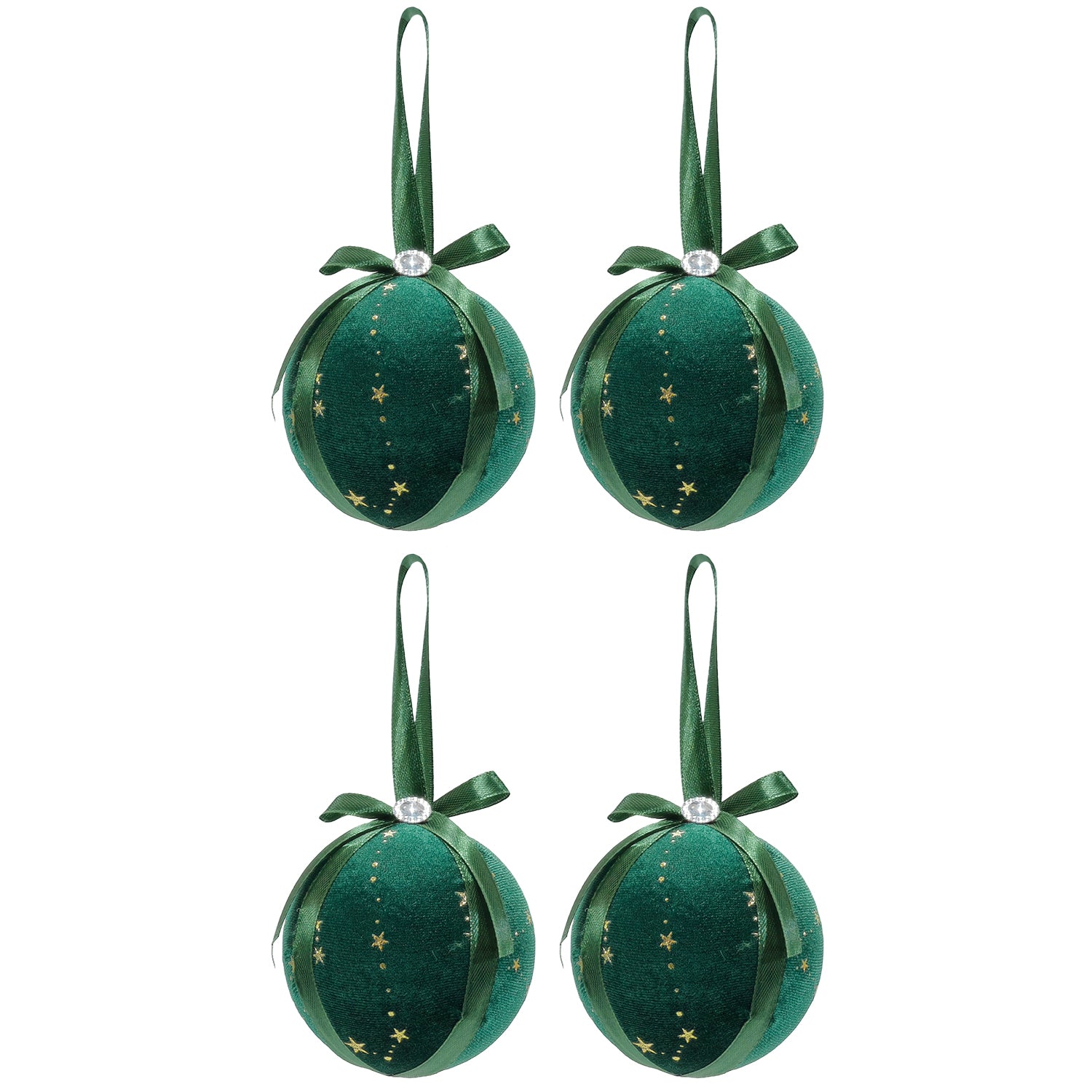 VESTIAMO CASA GRAN NATALE - Set 4 Palline di Natale in Tessuto Verde Effetto Velluto diametro 10 cm