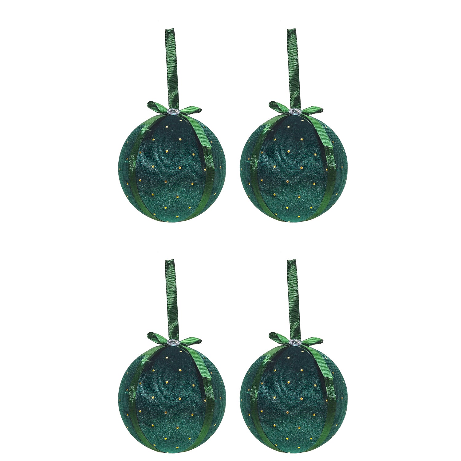 VESTIAMO CASA GRAN NATALE - Set 4 Palline di Natale in Tessuto Verde Effetto Velluto diametro 10 cm
