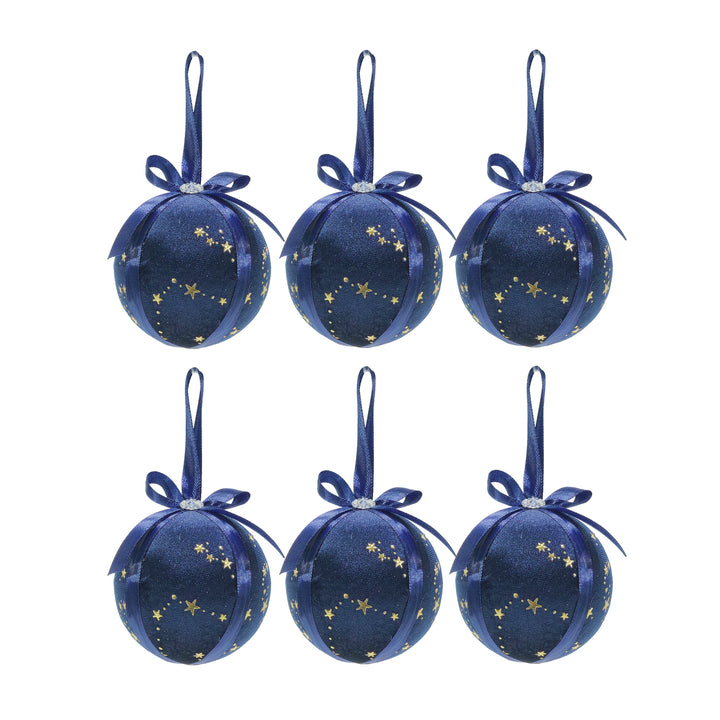 VESTIAMO CASA GRAN NATALE - Palle di Natale in tessuto Blu diametro 8 cm - set 6 pezzi