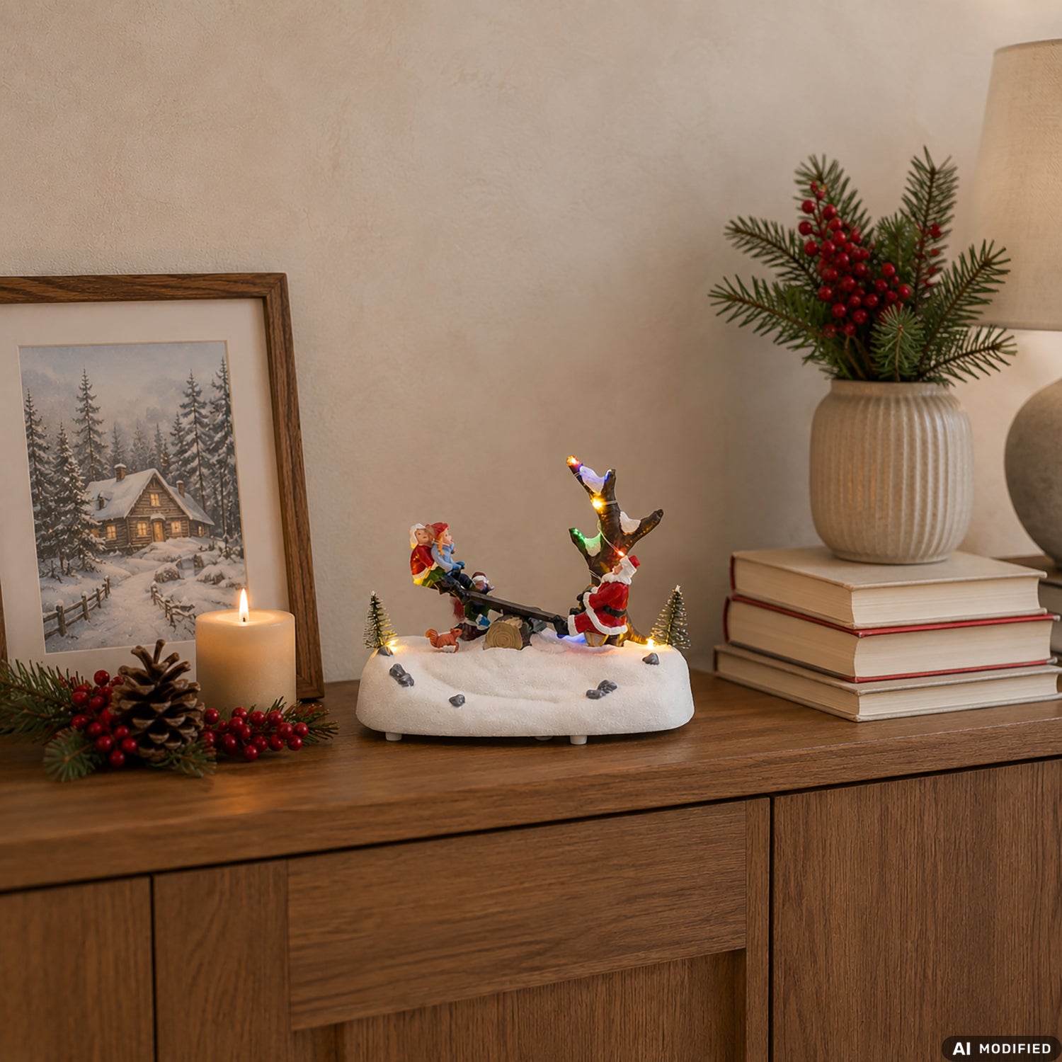 VESTIAMO CASA GRAN NATALE - Villaggio Natalizio Luminoso con Movimento, Musica e LED Multicolor a Batterie h14,5 cm