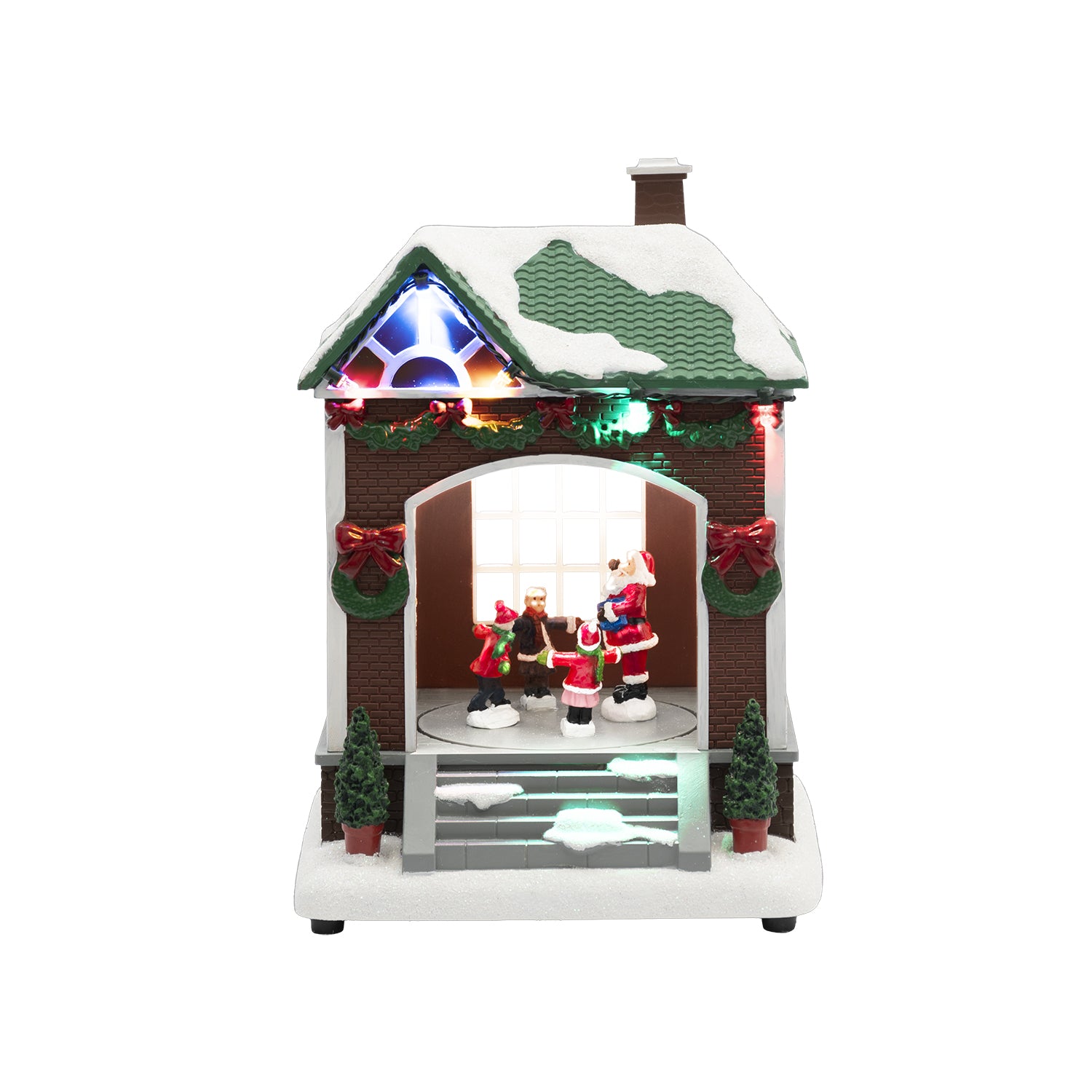 VESTIAMO CASA GRAN NATALE - Villaggio Natalizio Luminoso Musicale con Movimento e 11 LED Multicolor a Batterie h20,5 cm