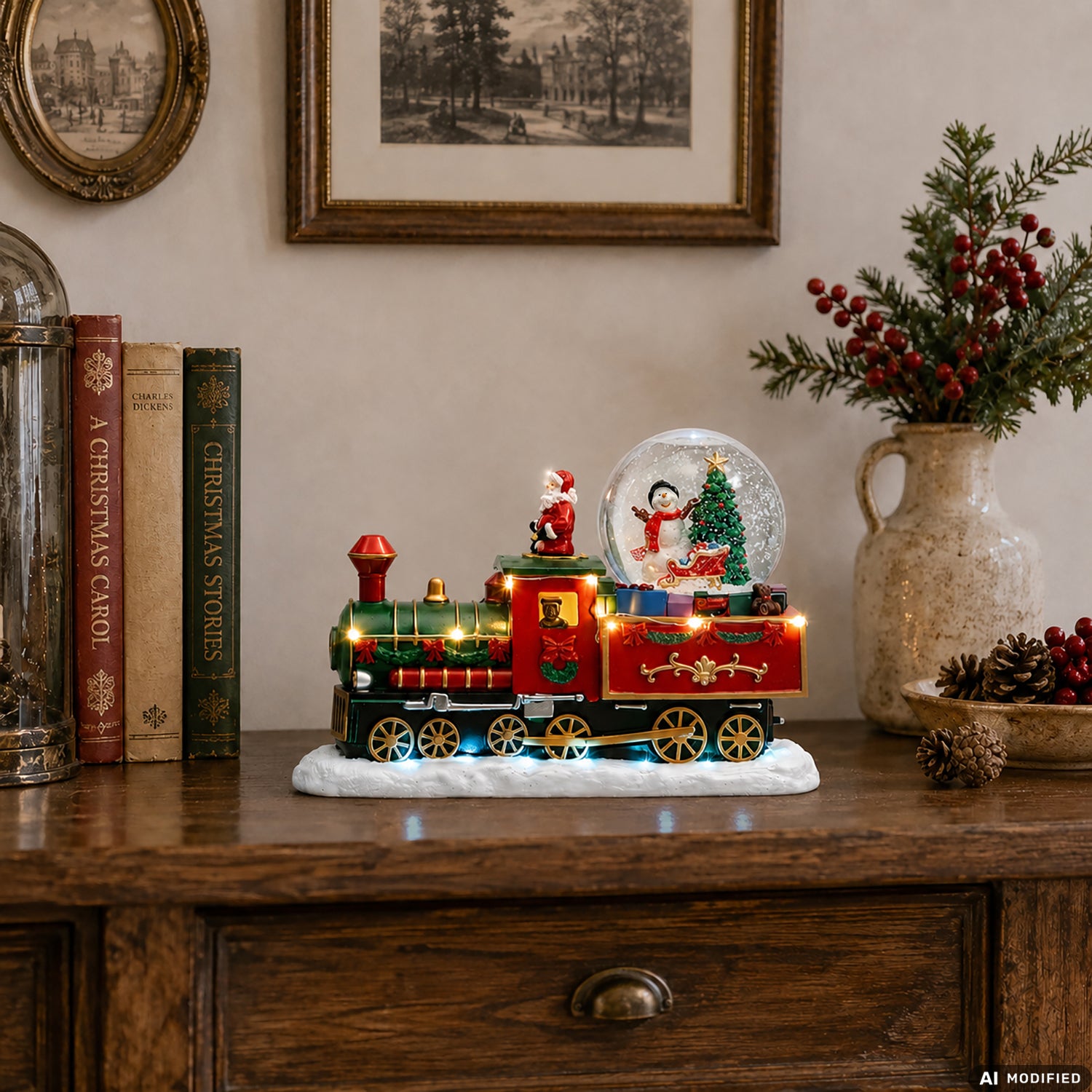 VESTIAMO CASA GRAN NATALE - Trenino Natalizio Luminoso Musicale a Batterie h19,5 cm