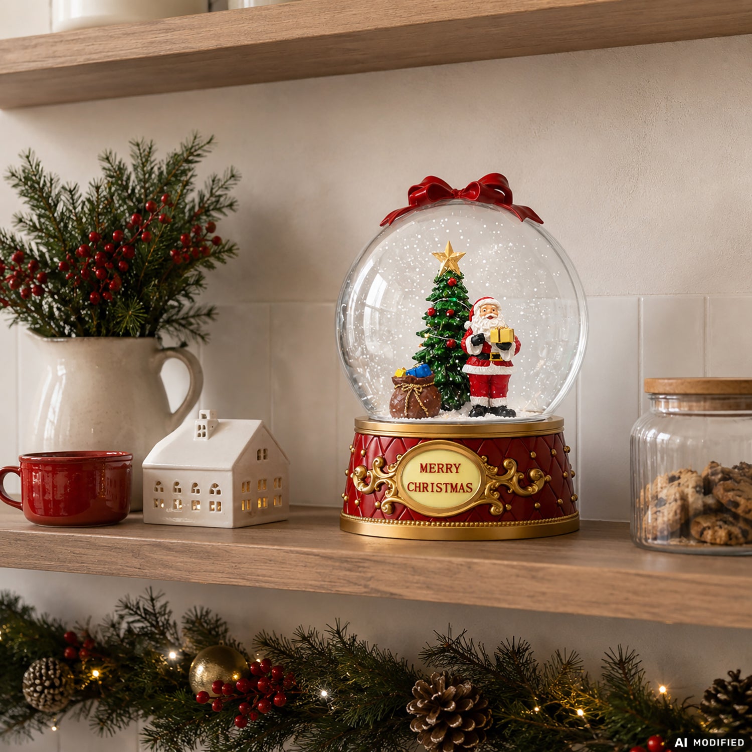 VESTIAMO CASA GRAN NATALE - Sfera Natalizia Musicale con Effetto Neve e 13 LED Multicolor a a Batterie h29 cm