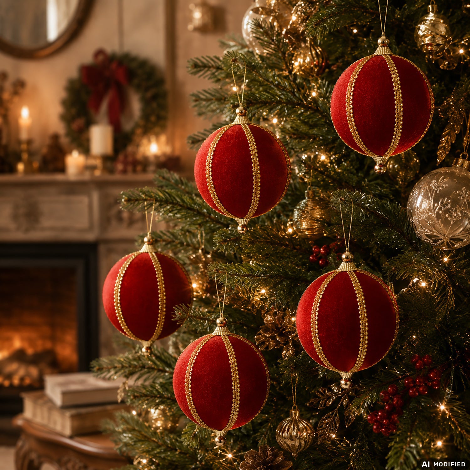 VESTIAMO CASA GRAN NATALE - Set 6 Palline di Natale Rosse con finiture Oro Infrangibili diametro 8 cm