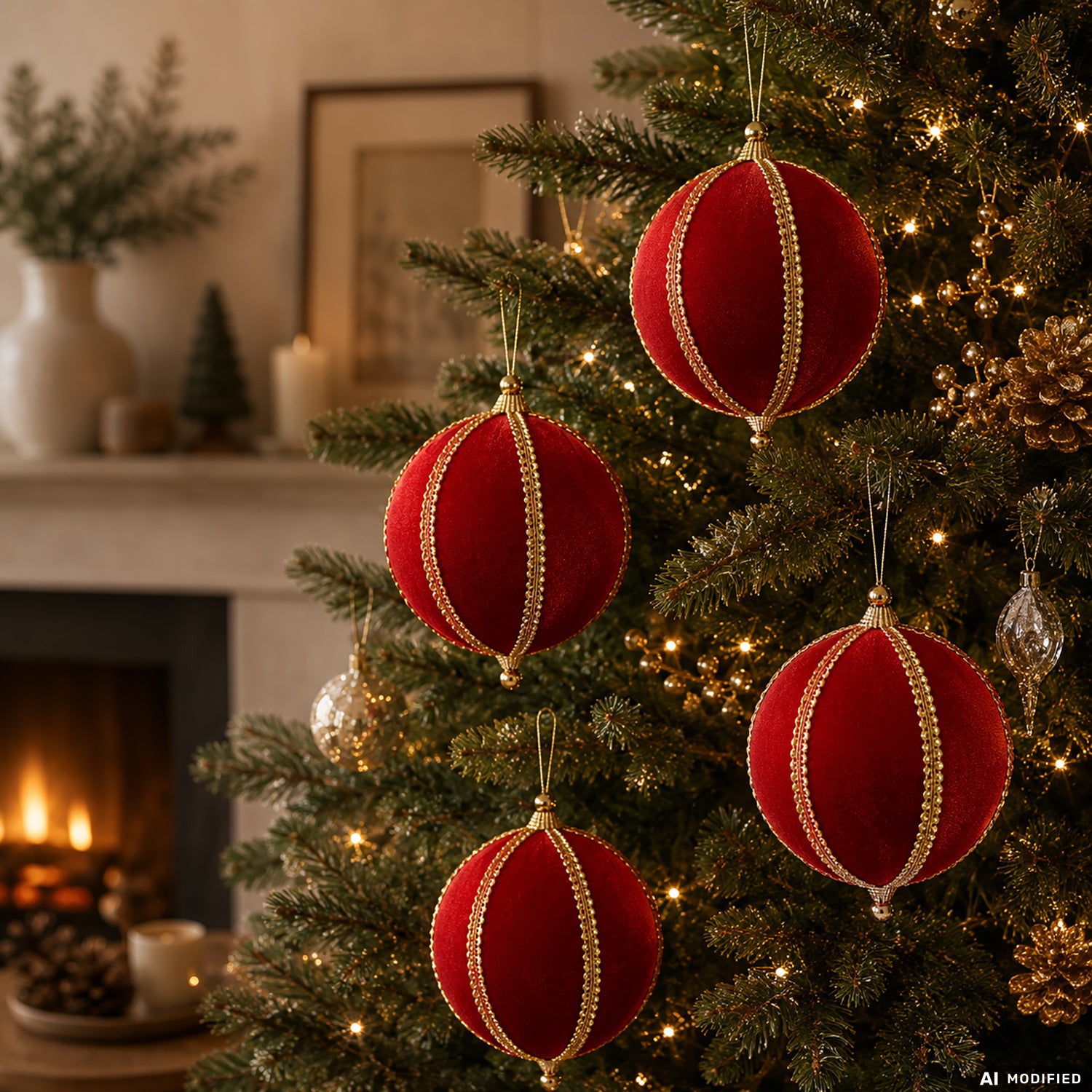 VESTIAMO CASA GRAN NATALE - Set 4 Palline di Natale Rosse con finiture Oro Infrangibili diametro 10 cm