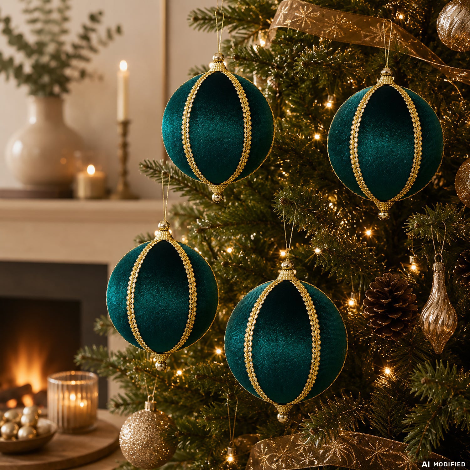 VESTIAMO CASA GRAN NATALE - Set 4 Palline di Natale Verde con finiture Oro Infrangibili diametro 10 cm