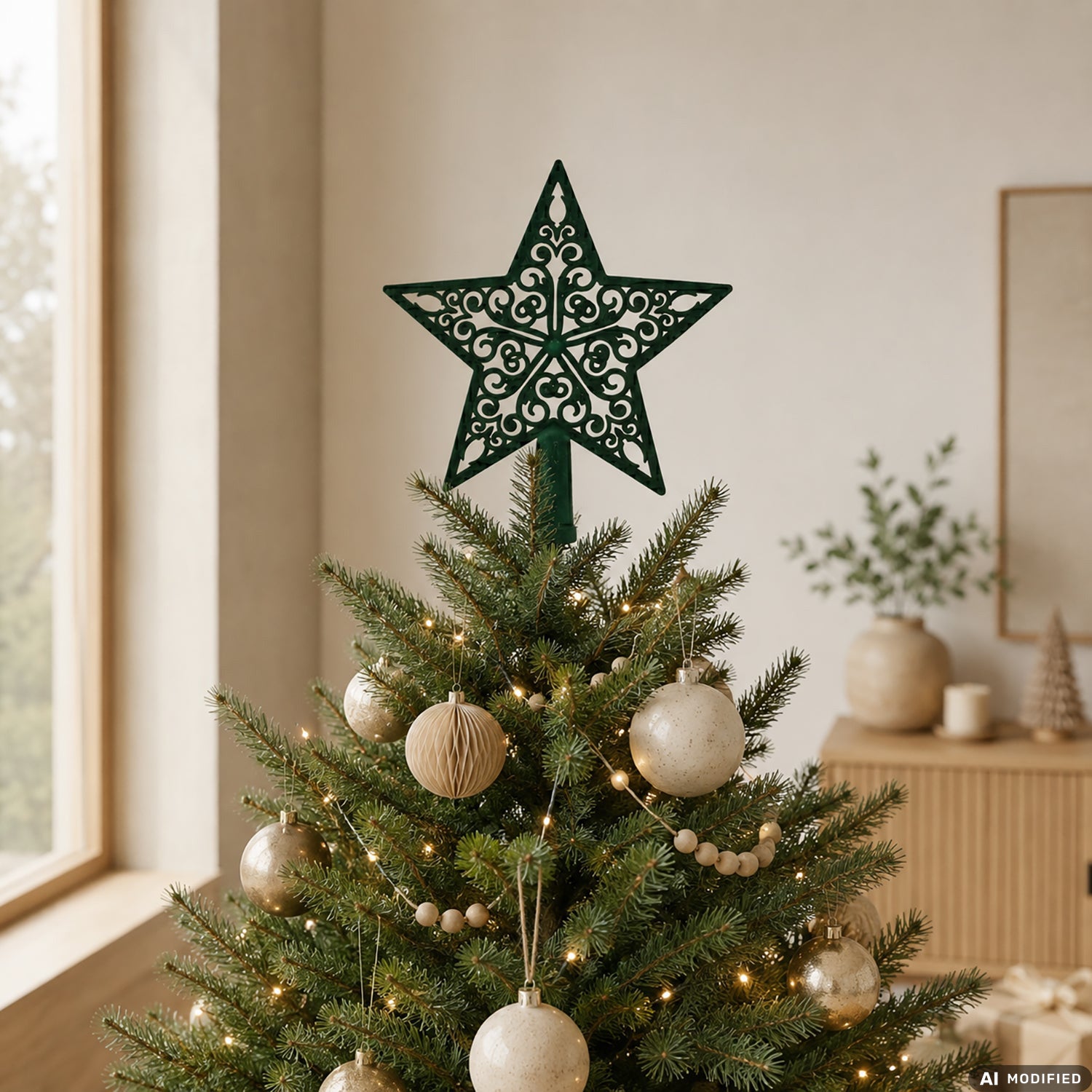 VESTIAMO CASA GRAN NATALE - Puntale Stella Natalizio Verde 20x20 cm