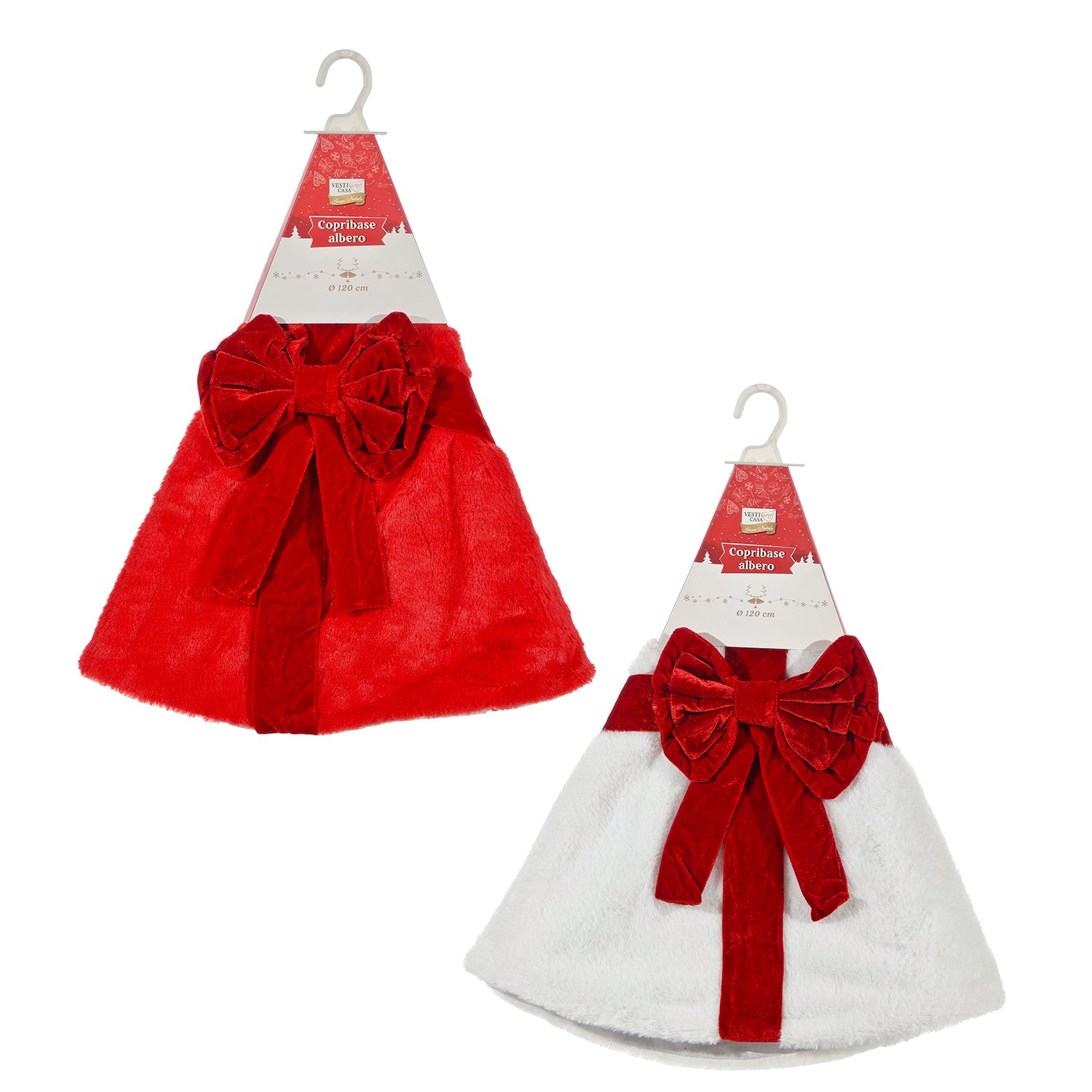 VESTIAMO CASA GRAN NATALE - Copribase Albero di Natale in Morbido Poliestere con Fiocco Decorativo Rosso diametro 120 cm