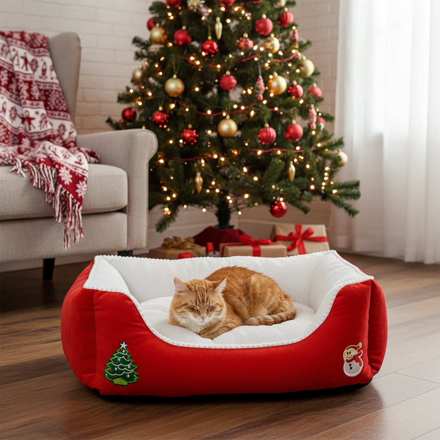 VESTIAMO CASA GRAN NATALE - Cuccia Natalizia Morbida per Cani e Gatti - h50x60x18 cm