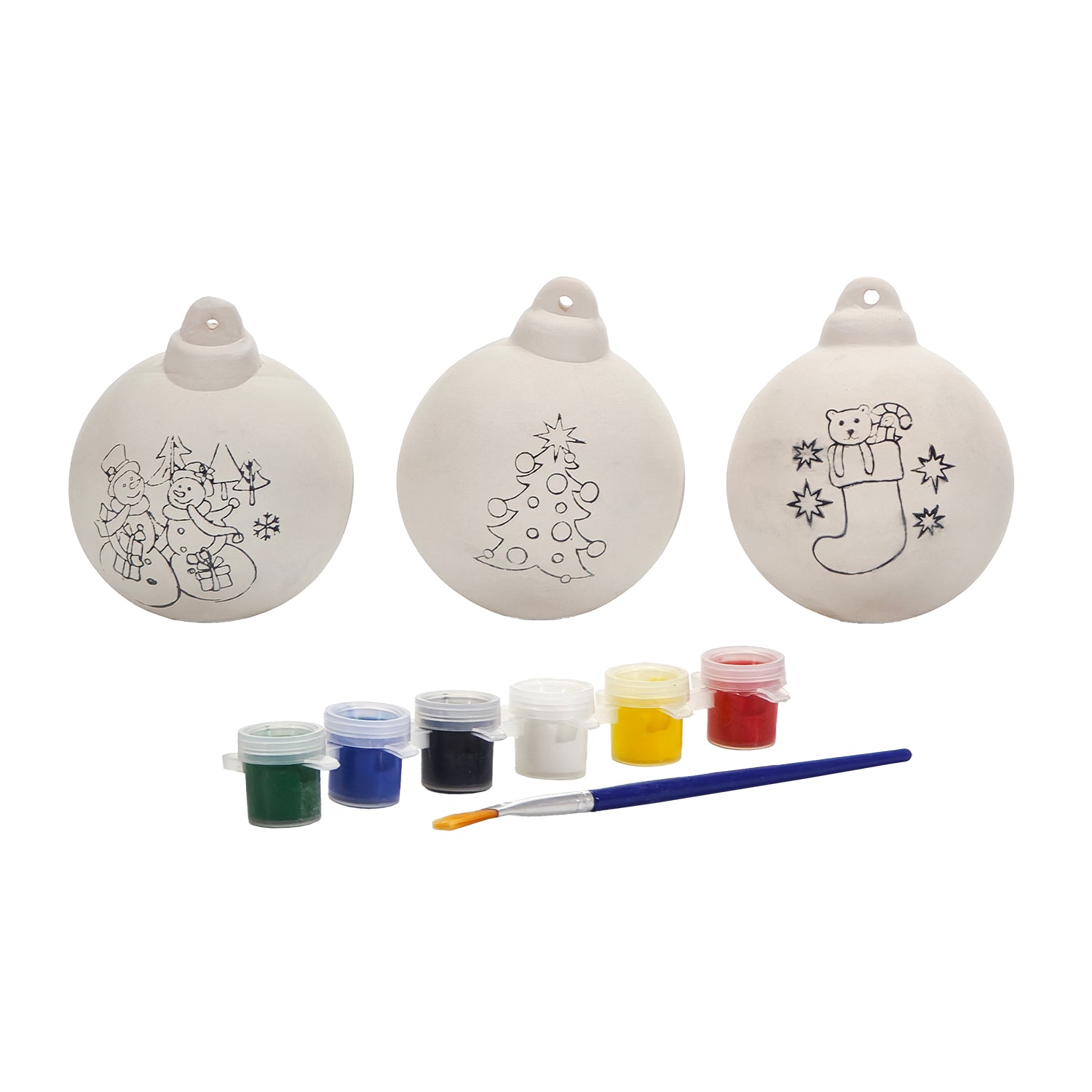 VESTIAMO CASA GRAN NATALE - Kit Natalizio da Dipingere con 3 Appendiini in Gesso, 6 Colori e Pennello