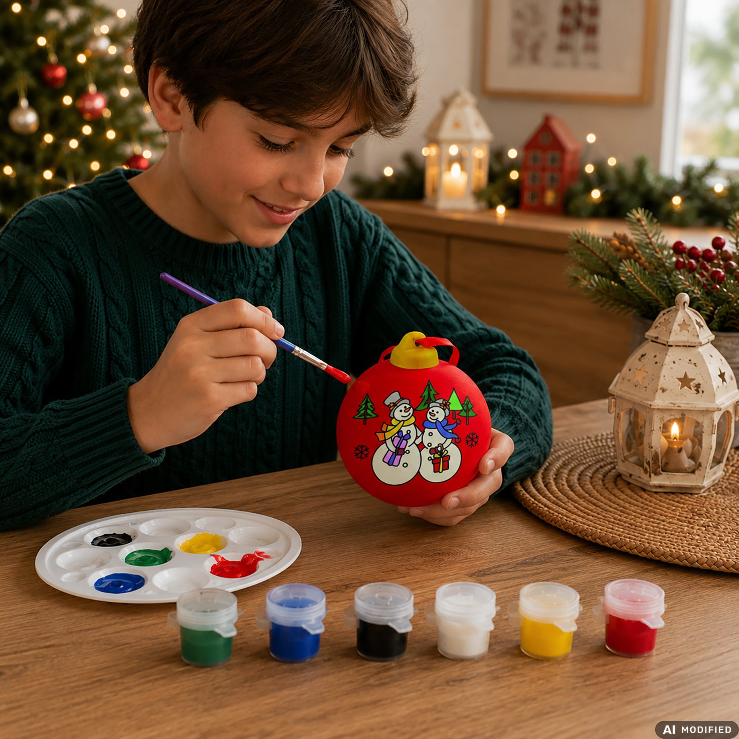 VESTIAMO CASA GRAN NATALE - Kit Natalizio da Dipingere con 3 Appendiini in Gesso, 6 Colori e Pennello