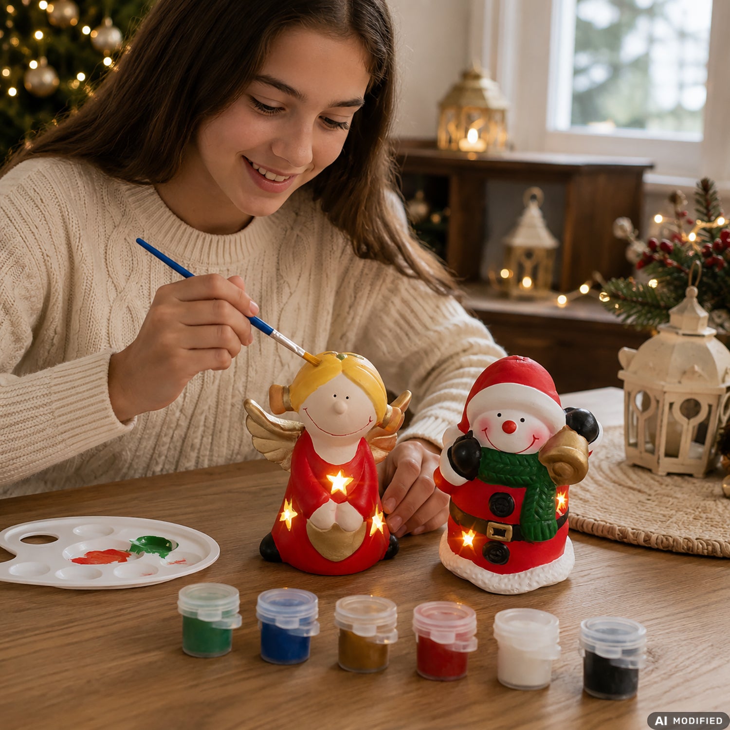 VESTIAMO CASA GRAN NATALE - Kit Natalizio da Dipingere Luminoso con 2 Decorazioni in Gesso LED