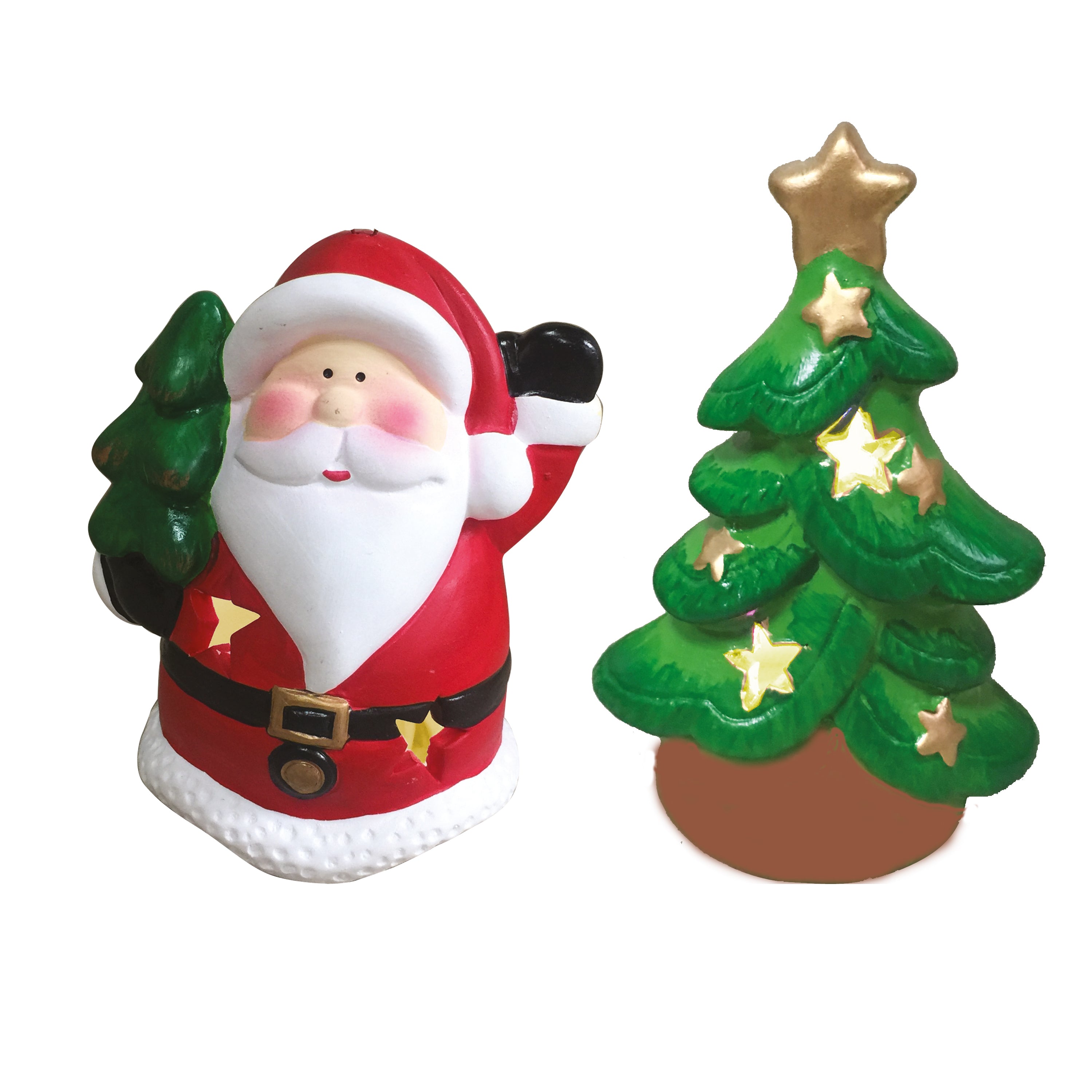 VESTIAMO CASA GRAN NATALE - Kit Natalizio da Dipingere Luminoso con 2 Decorazioni in Gesso LED