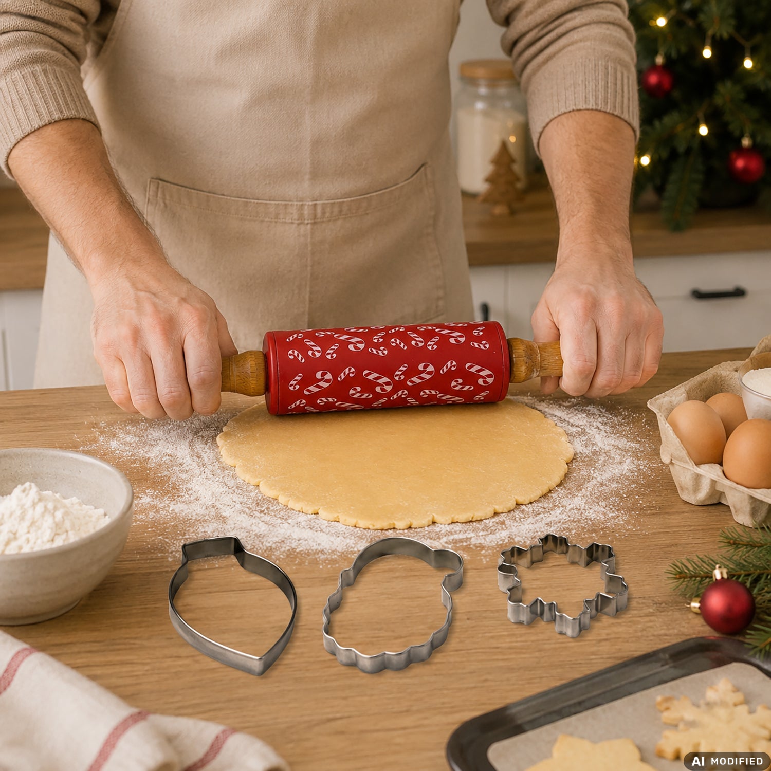 VESTIAMO CASA GRAN NATALE - Set Pasticceria Natalizio 4 Pezzi con Formine e Mattarello
