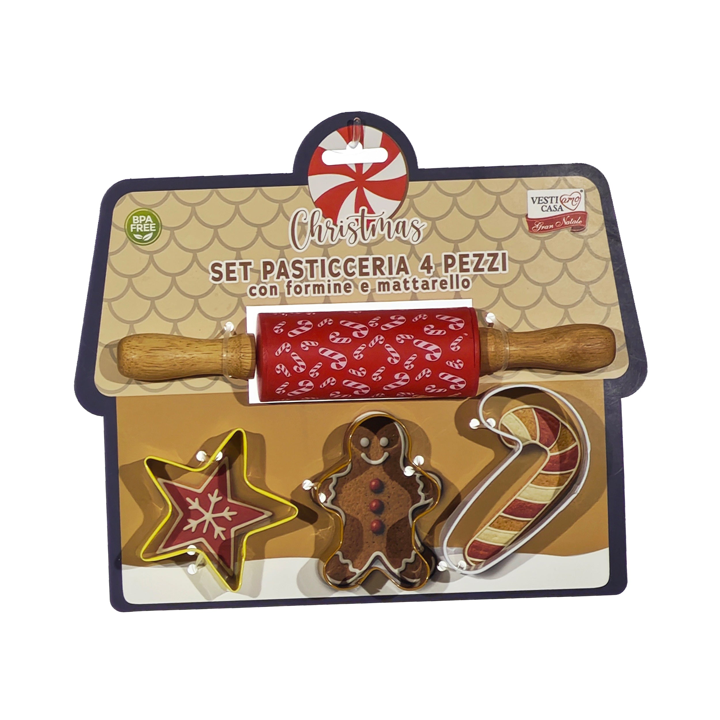 VESTIAMO CASA GRAN NATALE - Set Formine Natalizie per Dolci + Matterello in silicone