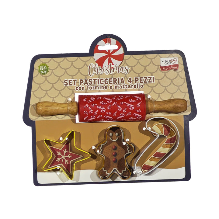 VESTIAMO CASA GRAN NATALE - Set Formine Natalizie per Dolci + Matterello in silicone