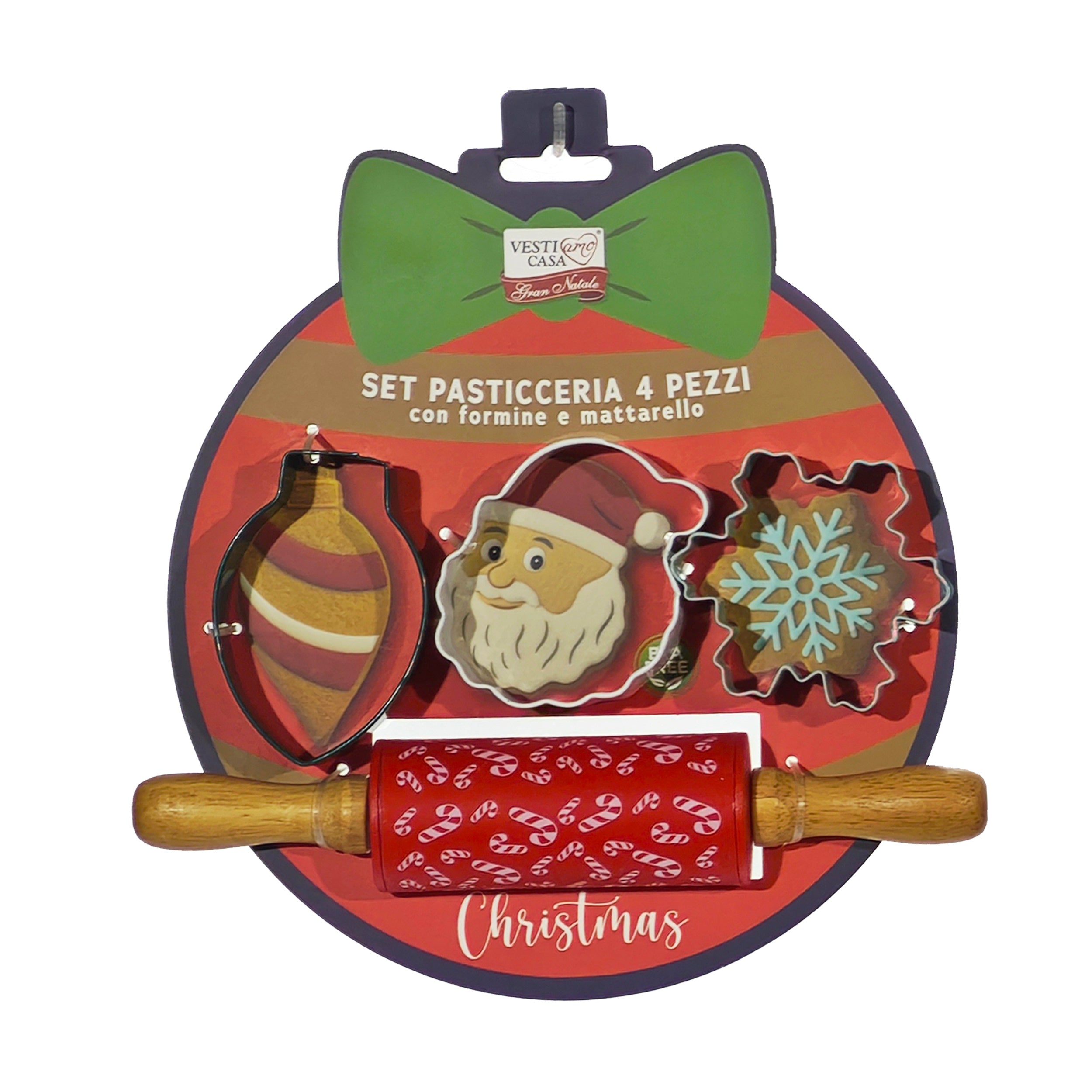 VESTIAMO CASA GRAN NATALE - Set Formine Natalizie per Dolci + Matterello in silicone