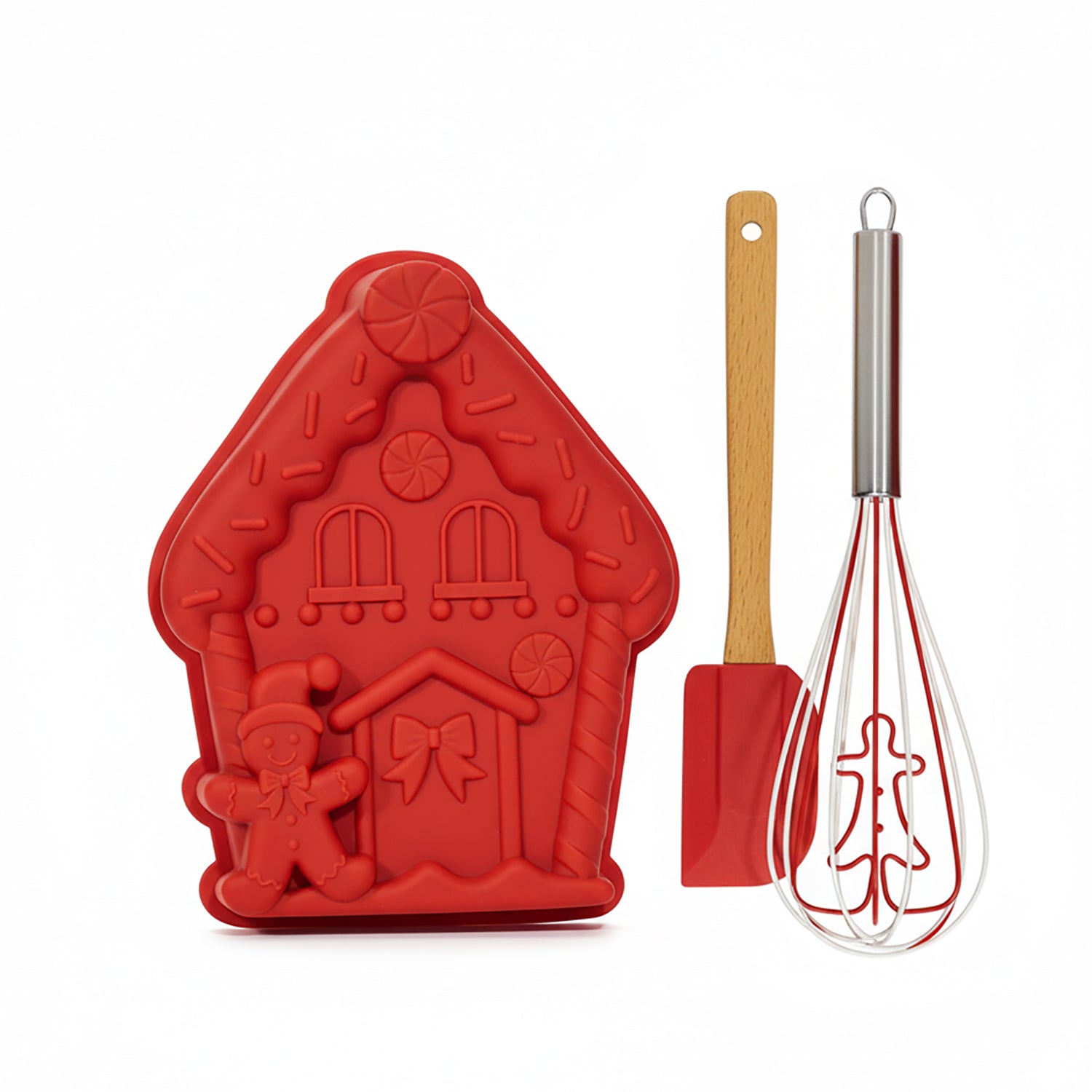 VESTIAMO CASA GRAN NATALE - Set Pasticceria Natalizio 3 Pezzi - Con stampino in silicone, frusta in acciaio e spatola