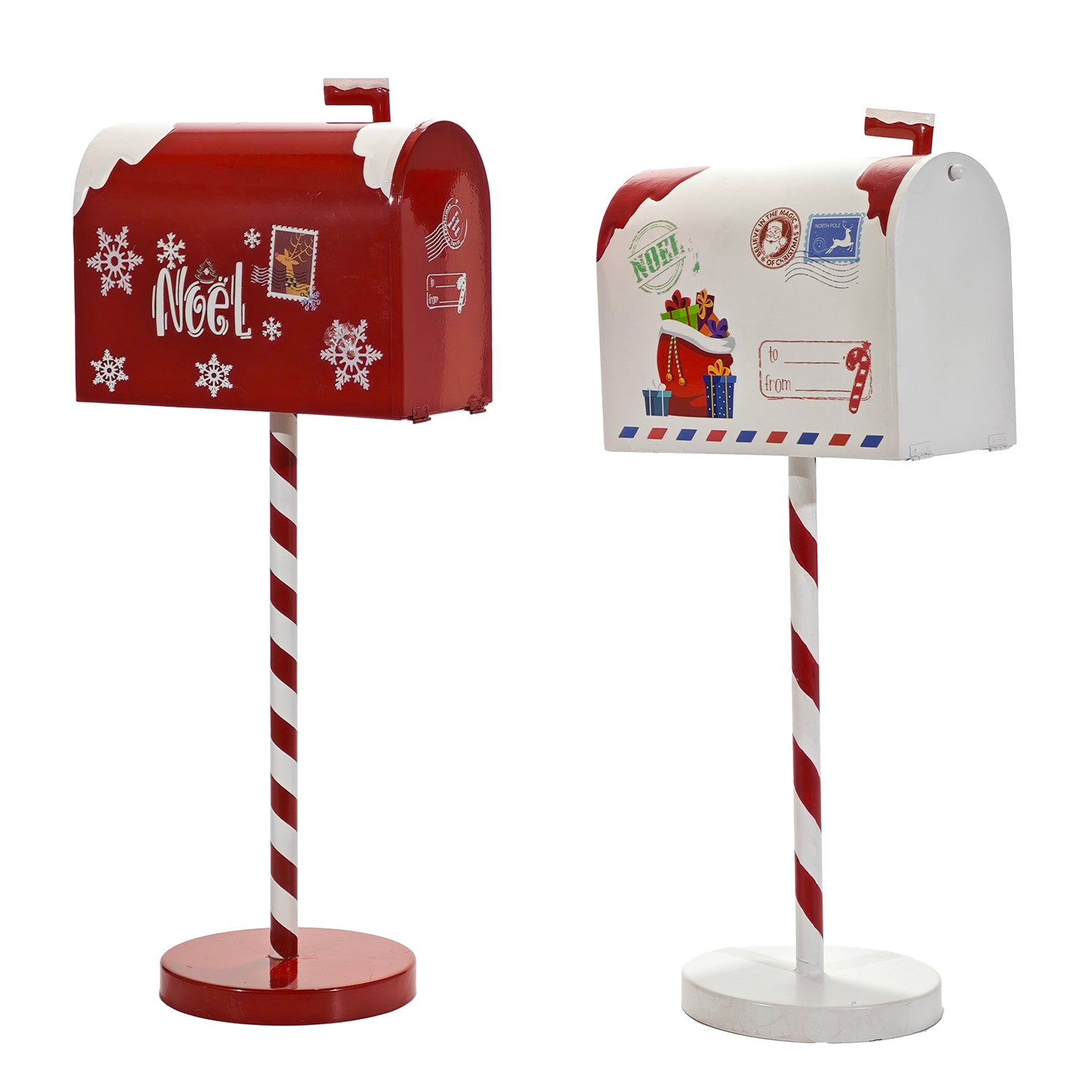 VESTIAMO CASA GRAN NATALE - Cassetta Postale Natalizia in metallo Noël Rossa e Bianca h50,5/49x22x10,5 cm