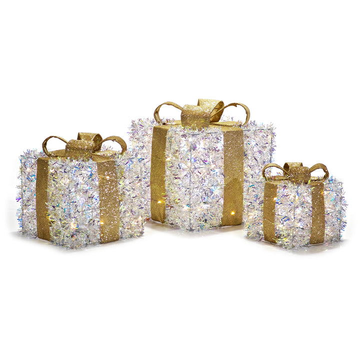 DICTROLUX - Set Pacchi Regalo Luminosi Oro 60 LED Bianco Caldo