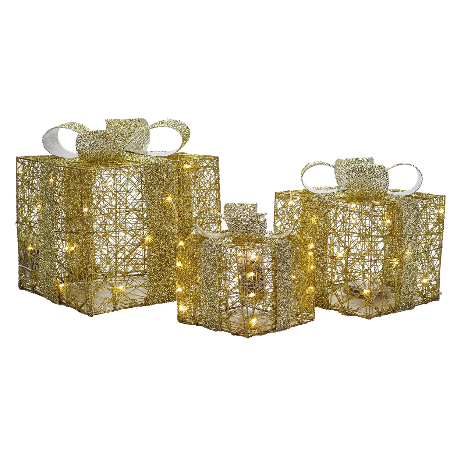 DICTROLUX - Set Pacchi Regalo Luminosi Oro 60 MicroLED Bianco Caldo