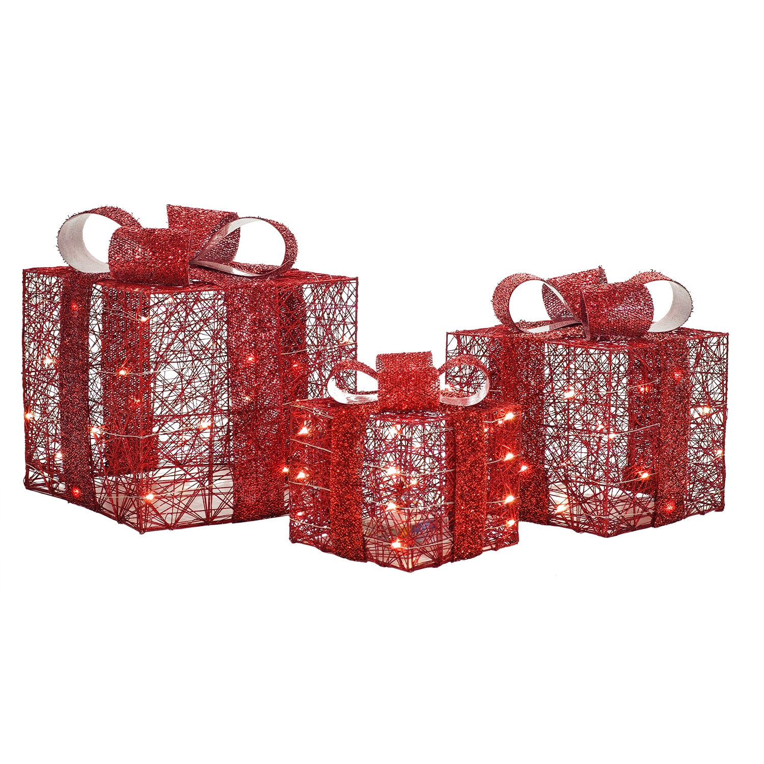 DICTROLUX - Set Pacchi Regalo Luminosi Rossi 60 MicroLED Bianco Caldo