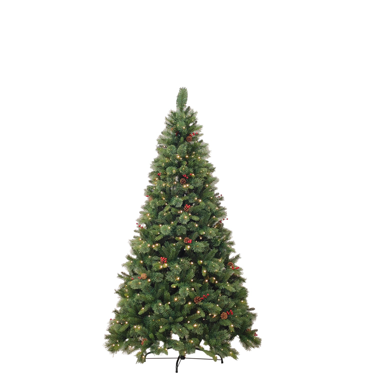 DICTROLUX - Albero di Natale Luminoso Sirino 350 Led Bianco Caldo con Pigne e Bacche - h180 cm diametro alla base 102 cm
