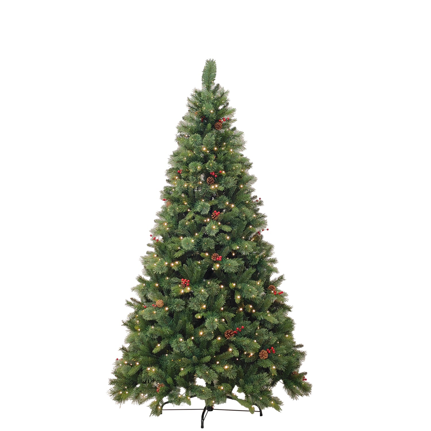 DICTROLUX - Albero di Natale Luminoso Sirino 500 Led Bianco Caldo con Pigne e Bacche - h210 cm diametro alla base 118 cm