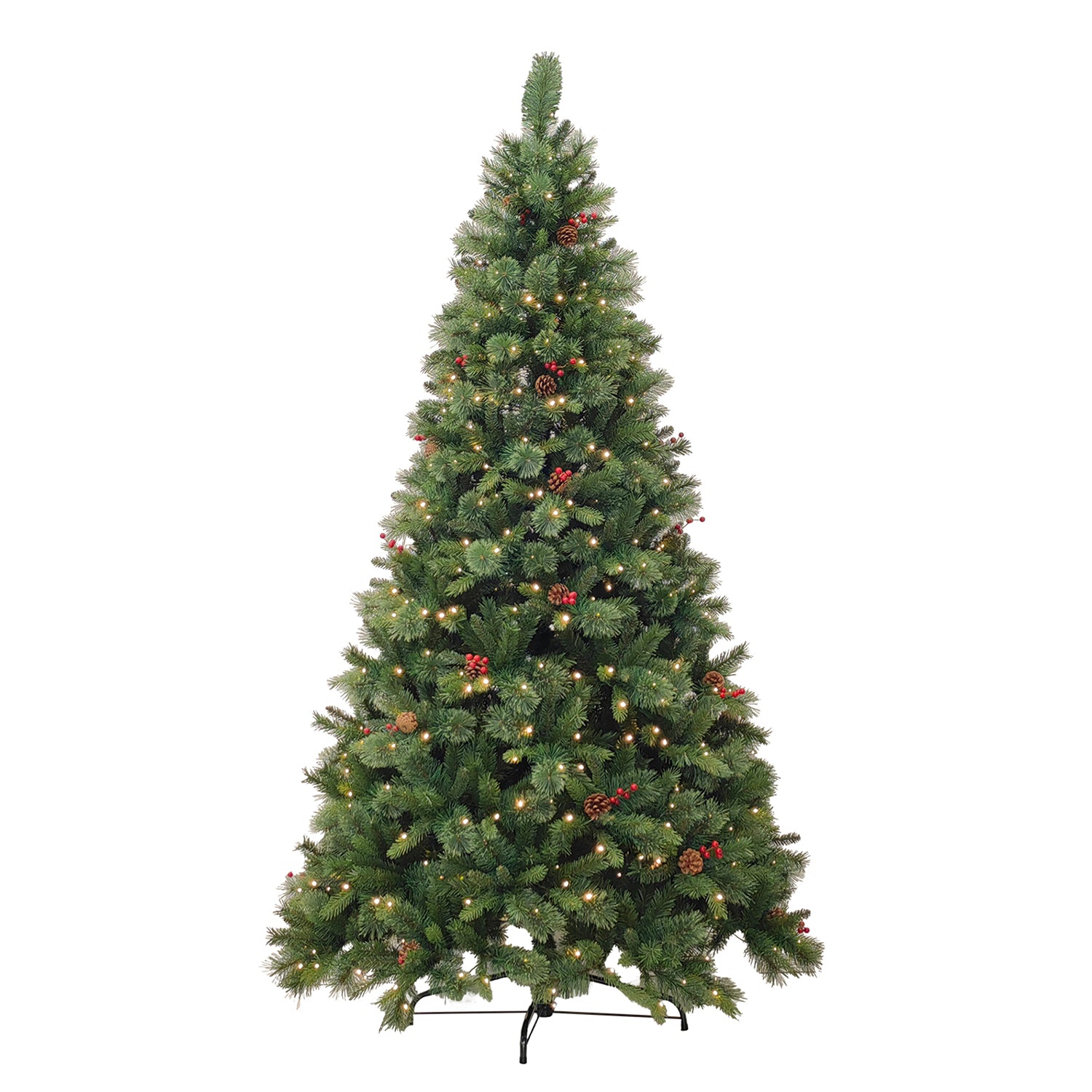 DICTROLUX - Albero di Natale Luminoso Sirino 600 Led Bianco Caldo con Pigne e Bacche - h240 cm diametro alla base 134 cm