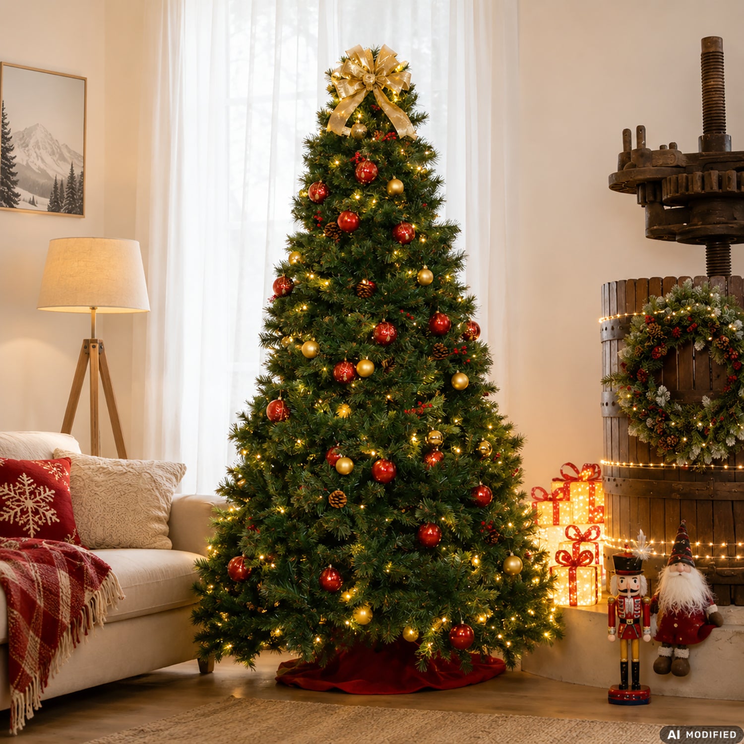 DICTROLUX - Albero di Natale Luminoso Sirino 600 Led Bianco Caldo con Pigne e Bacche - h240 cm diametro alla base 134 cm