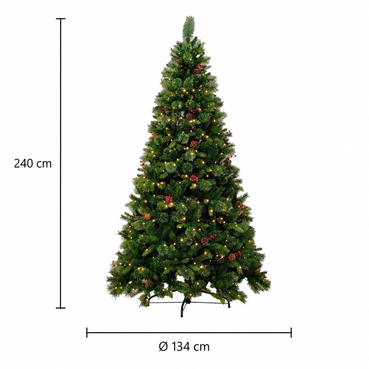 DICTROLUX - Albero di Natale Luminoso Sirino 600 Led Bianco Caldo con Pigne e Bacche - h240 cm diametro alla base 134 cm