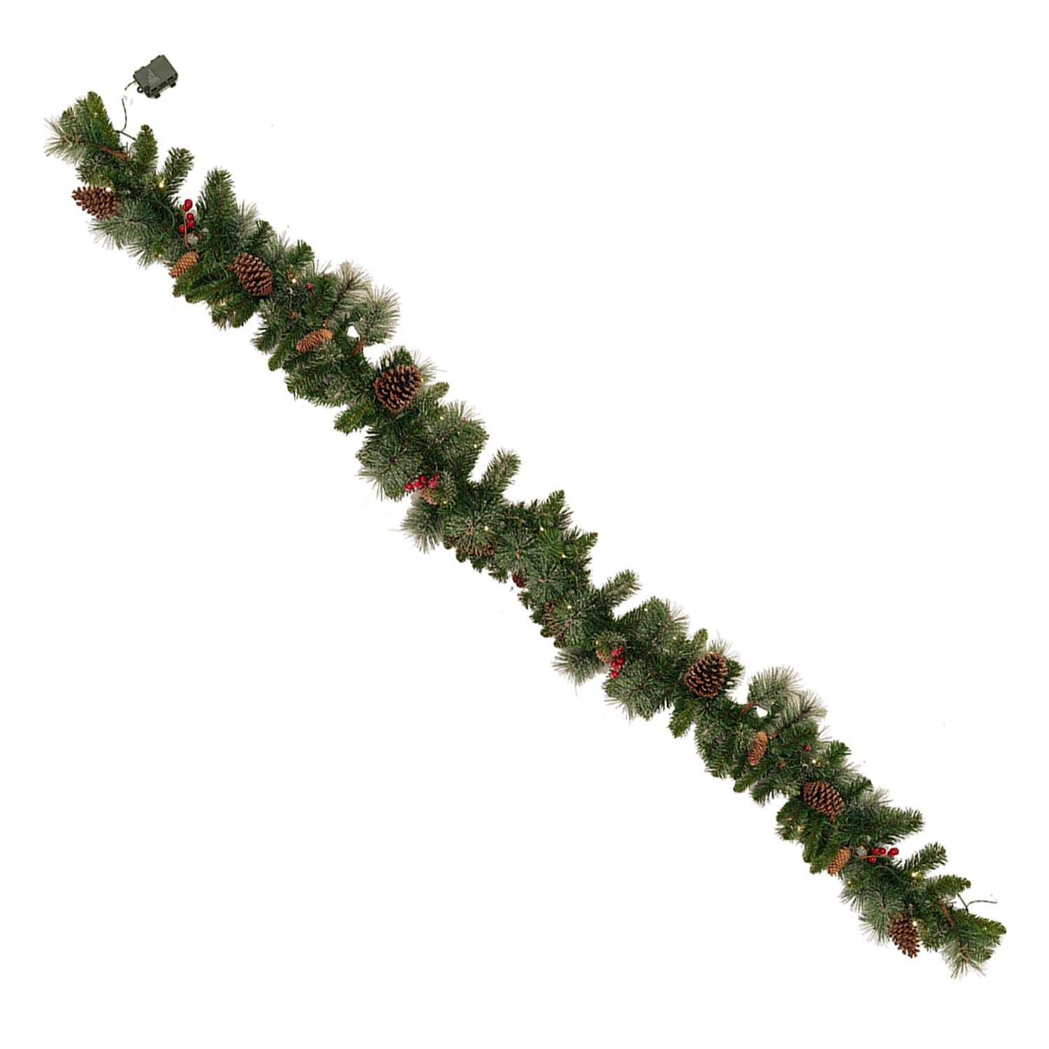 DICTROLUX - Ghirlanda Natalizia 50 LED Bianco Caldo con Pigne e Bacche 270 cm