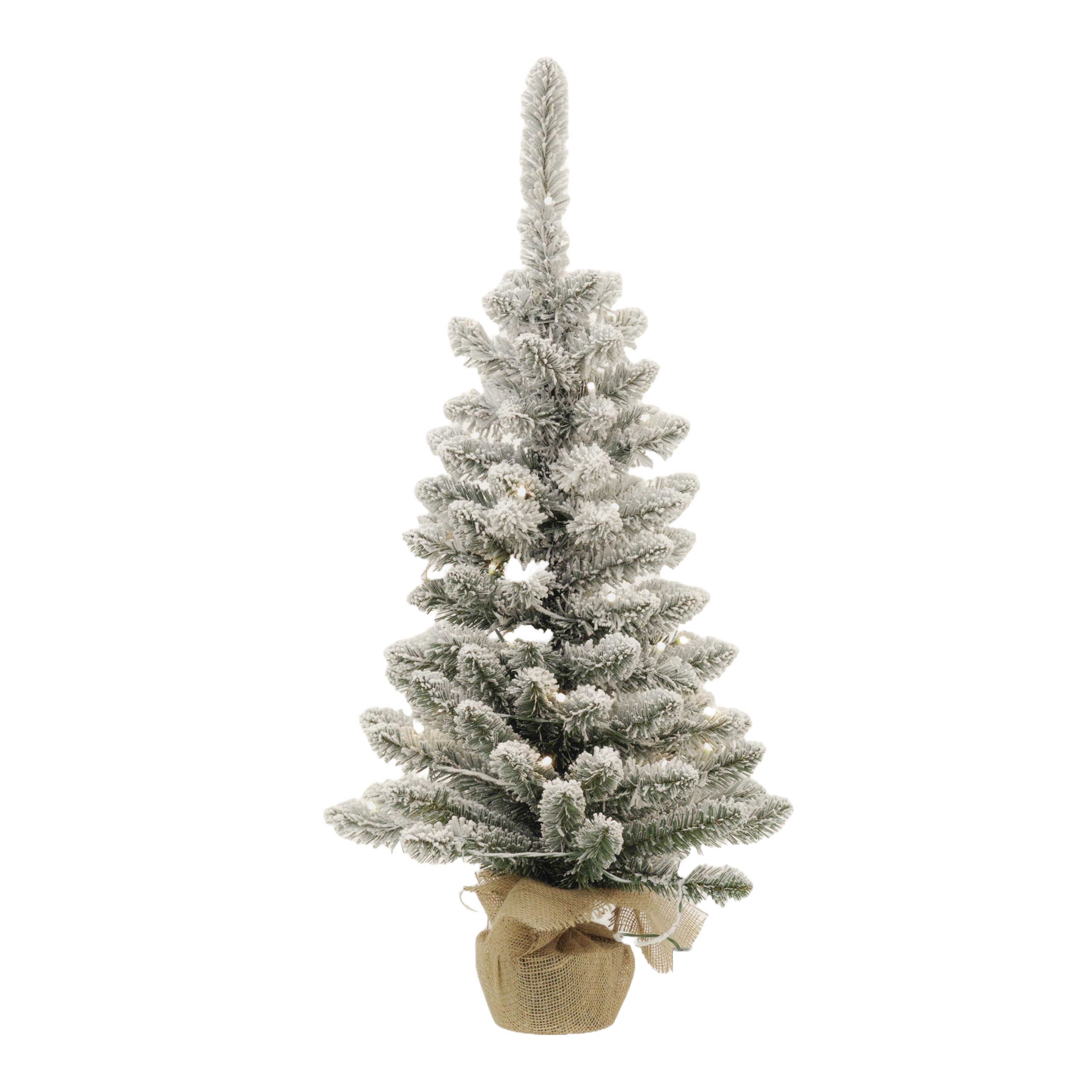 DICTROLUX - Albero di Natale Innevato 50 LED Bianco Caldo a Batteria h90 cm
