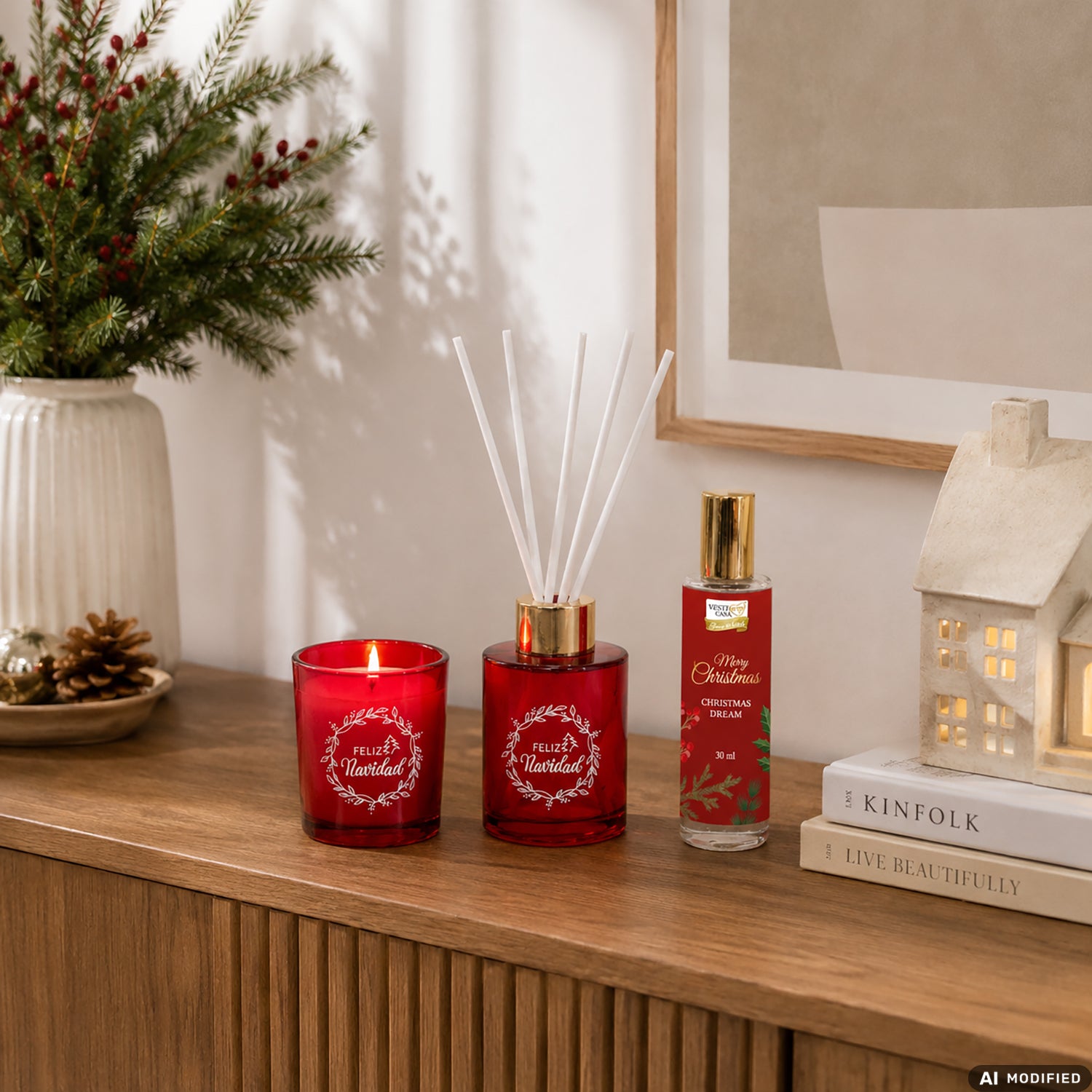 VESTIAMO CASA GRAN NATALE - Set Fragranza Ambiente Natalizio Diffusore, Candela e Spray