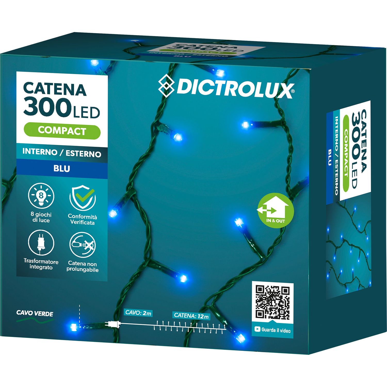 DICTROLUX - Catena Luminosa 300 LED Blu 12 metri